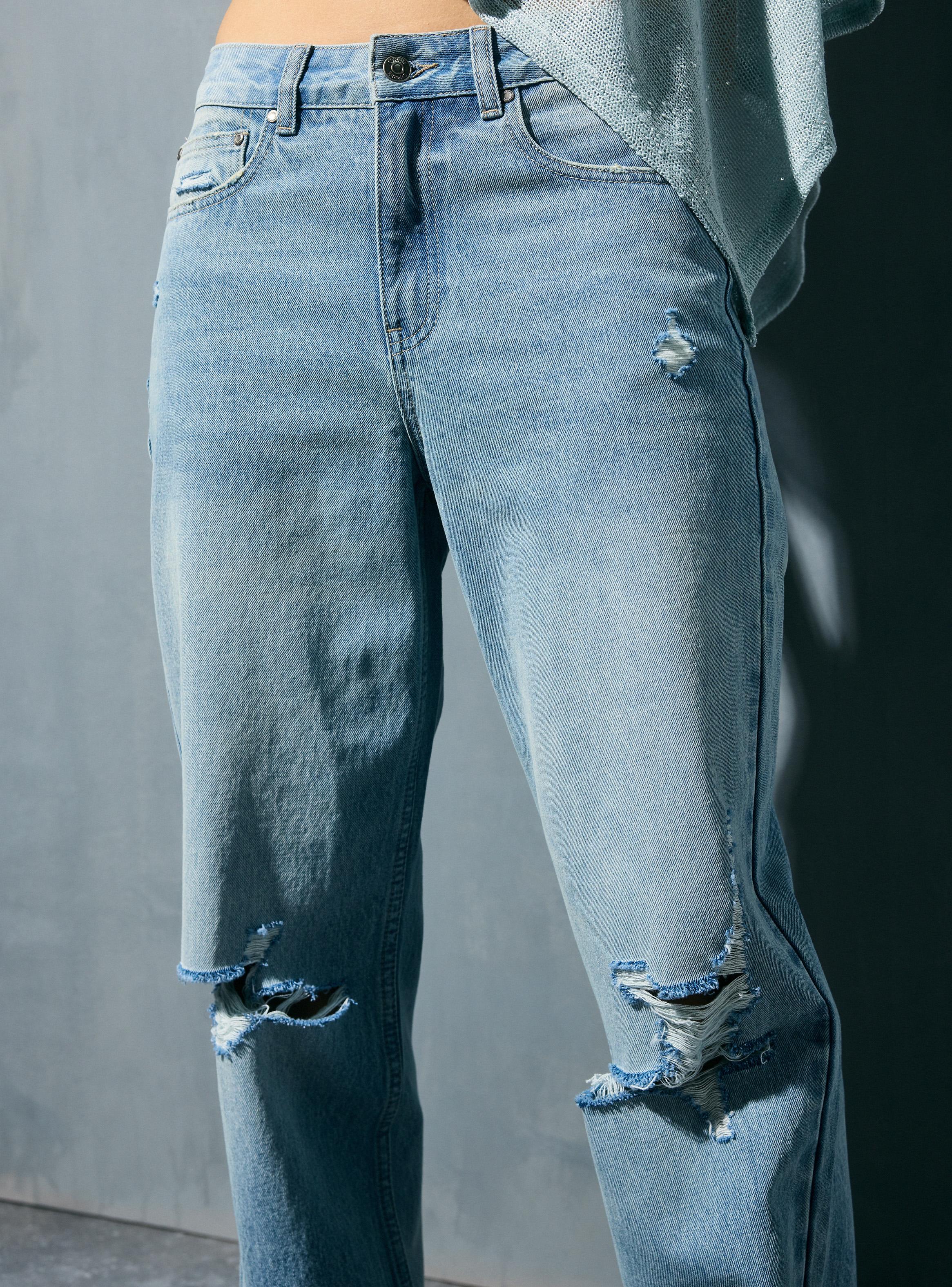 Jeans Straight Tiro Medio con Roturas-2