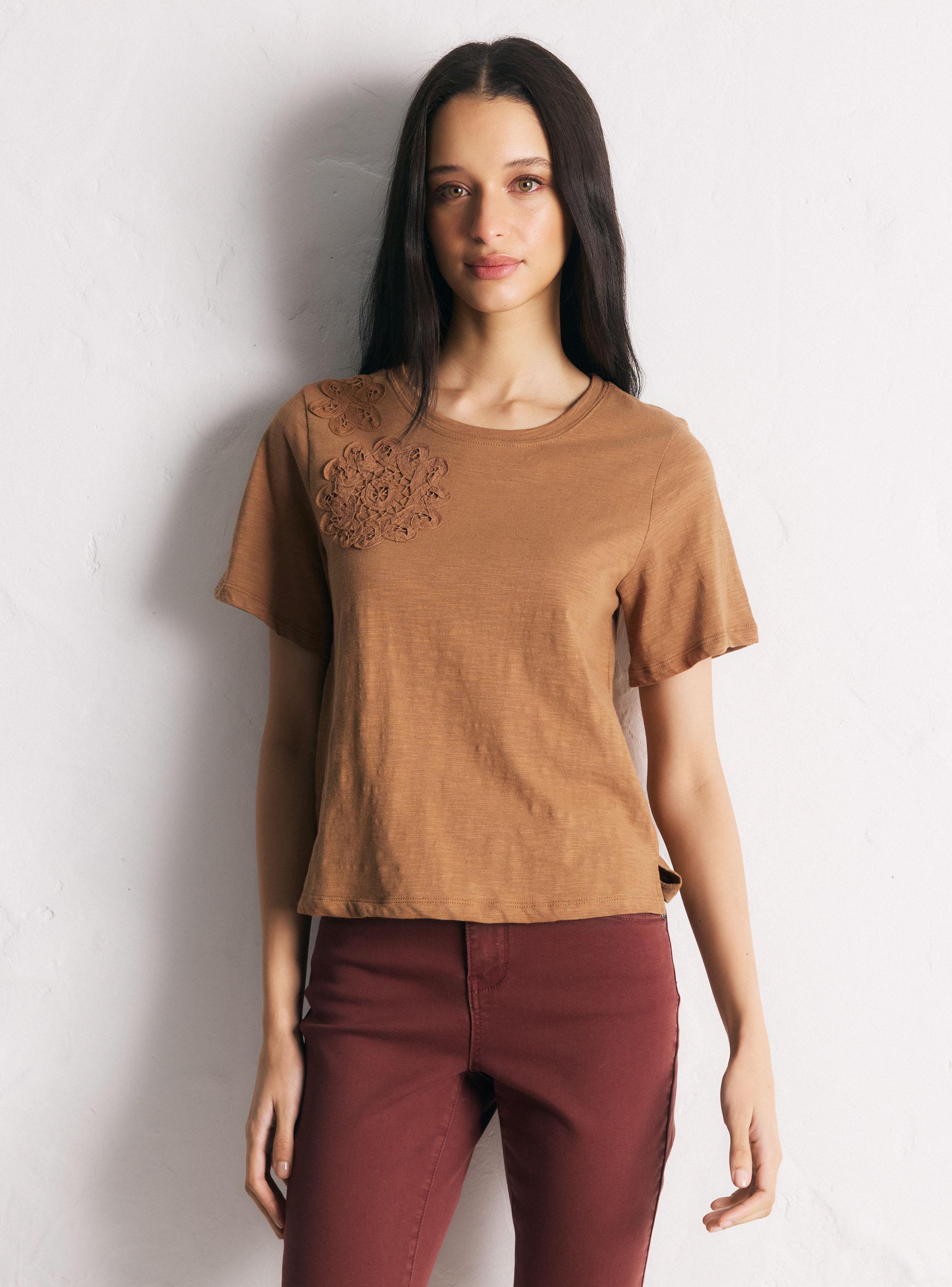 Polera Manga Corta Cuello Redondo Bordado Floral-0
