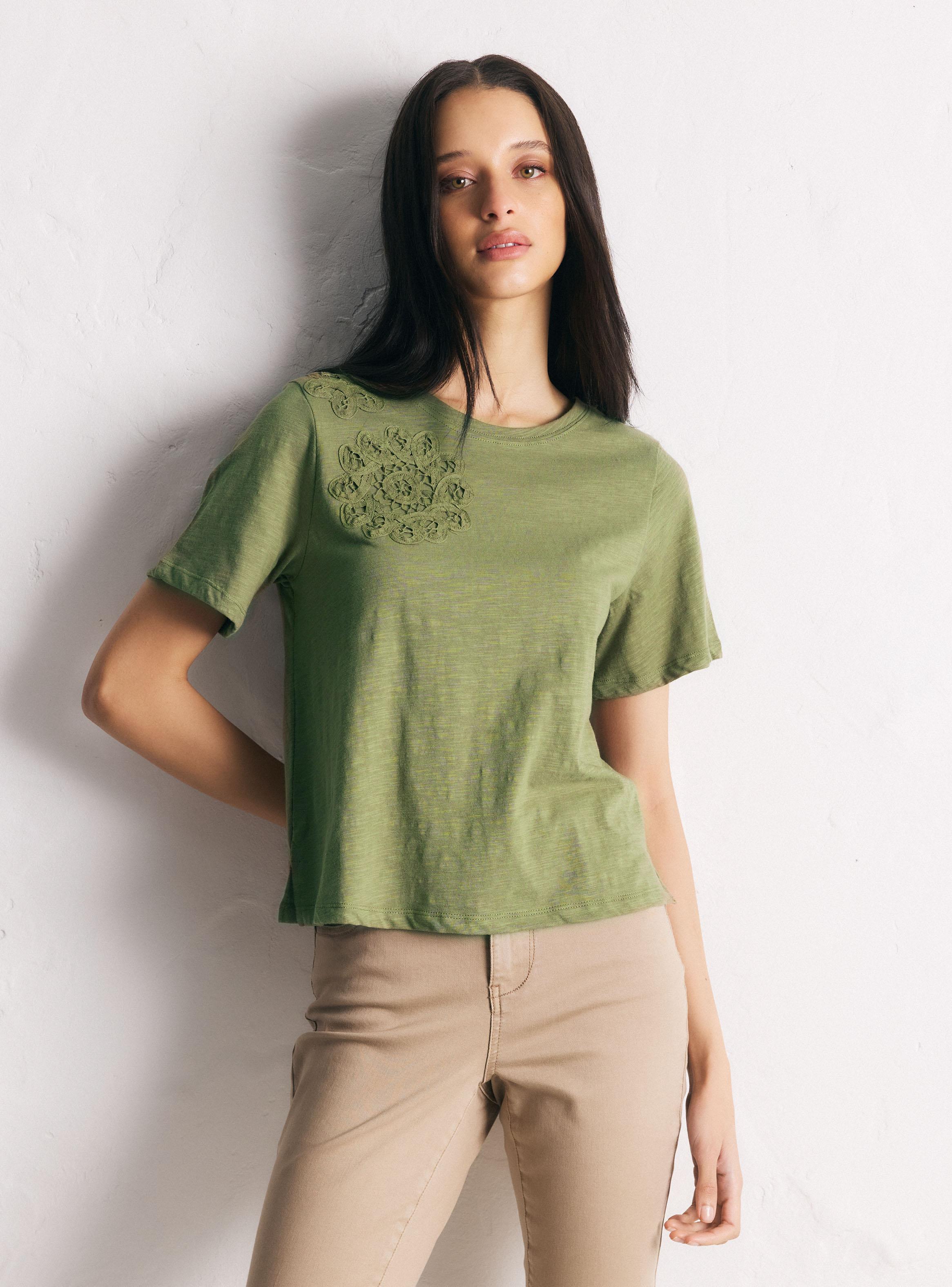 Polera Manga Corta Cuello Redondo Bordado Floral-0