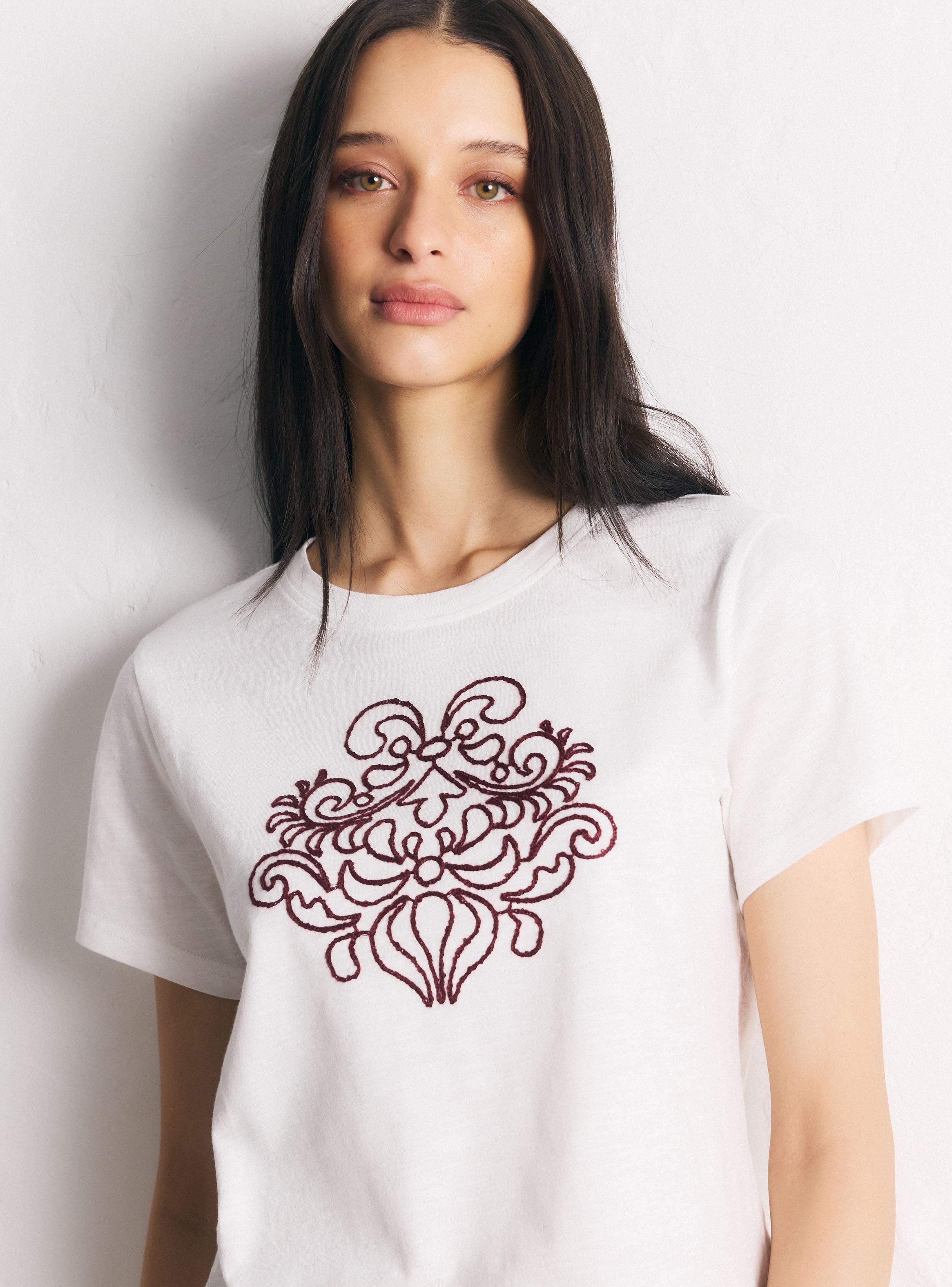 Polera Bordado Floral Manga Corta Cuello Redondo-2