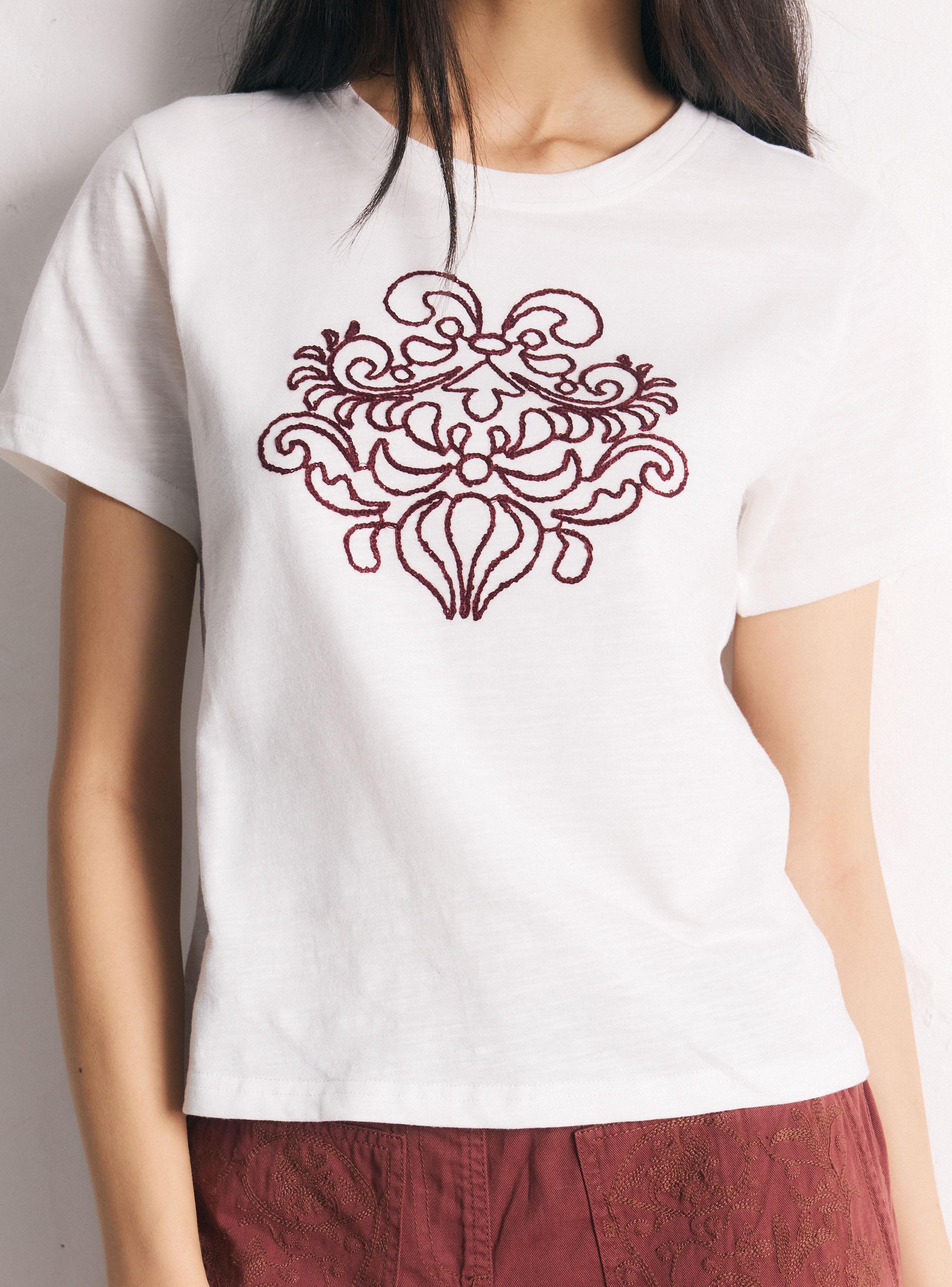 Polera Bordado Floral Manga Corta Cuello Redondo-3
