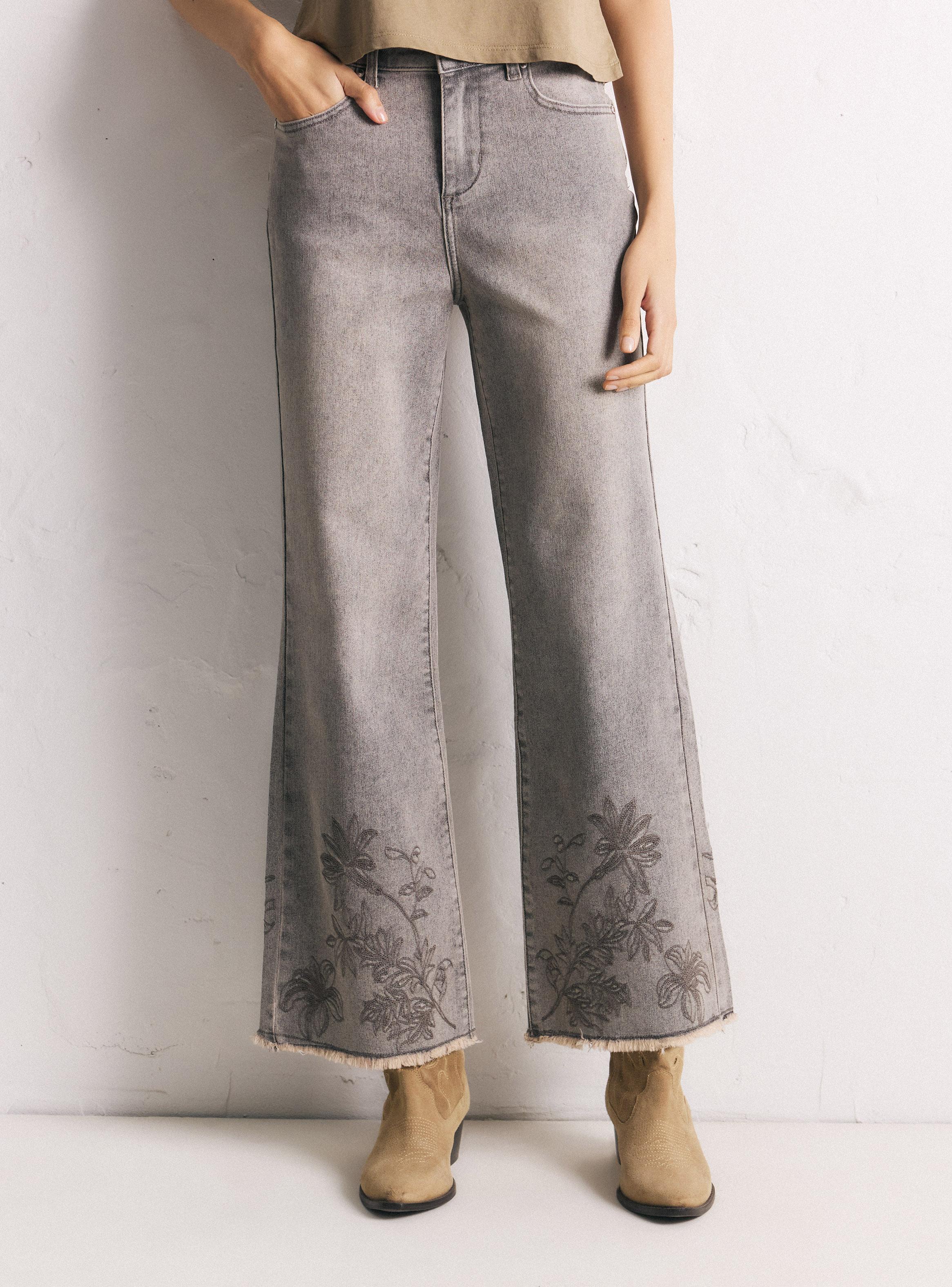 Jeans Wide Leg Alto Borde Deshilachado Elasticado-0