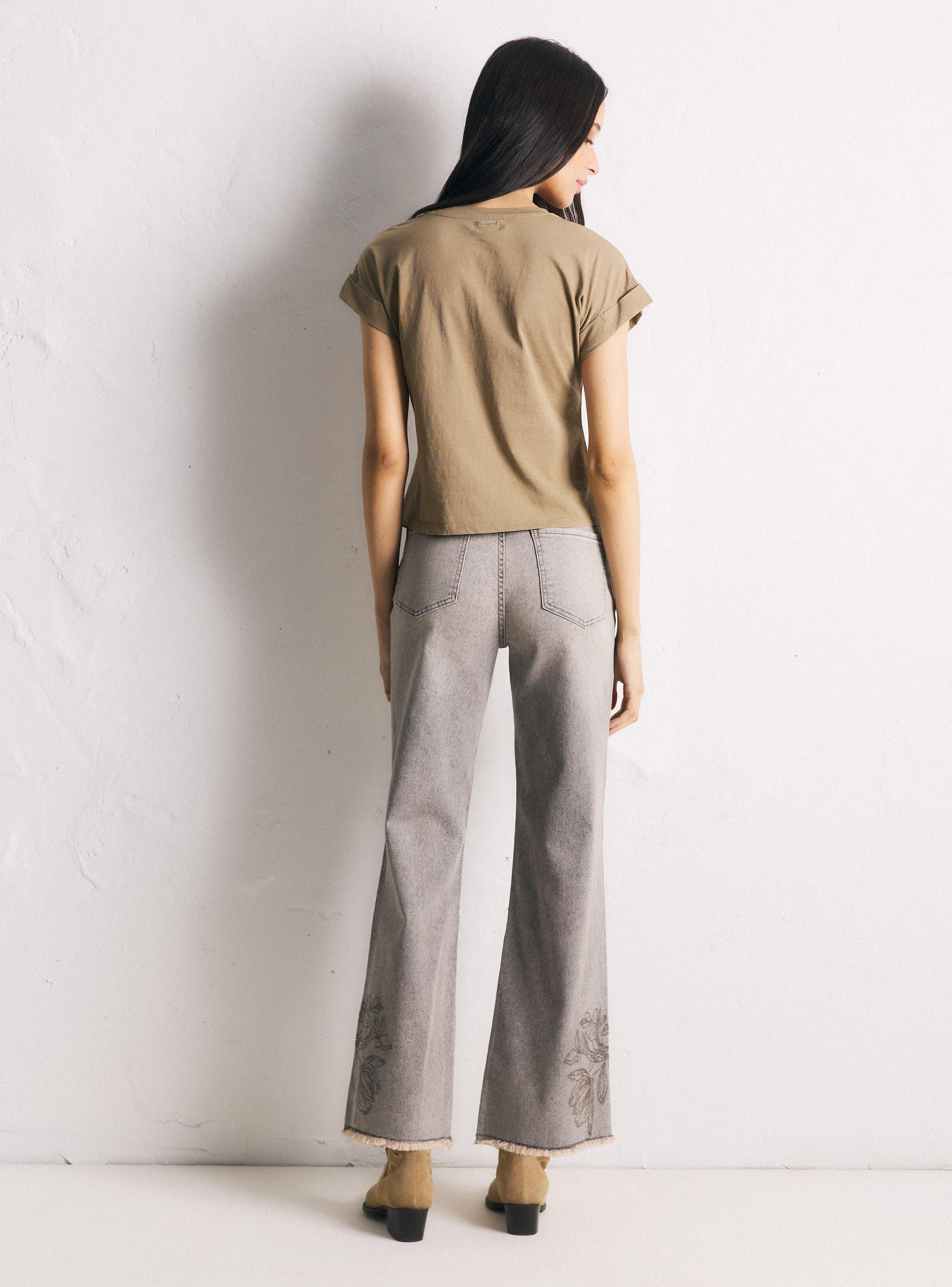 Jeans Wide Leg Alto Borde Deshilachado Elasticado-5