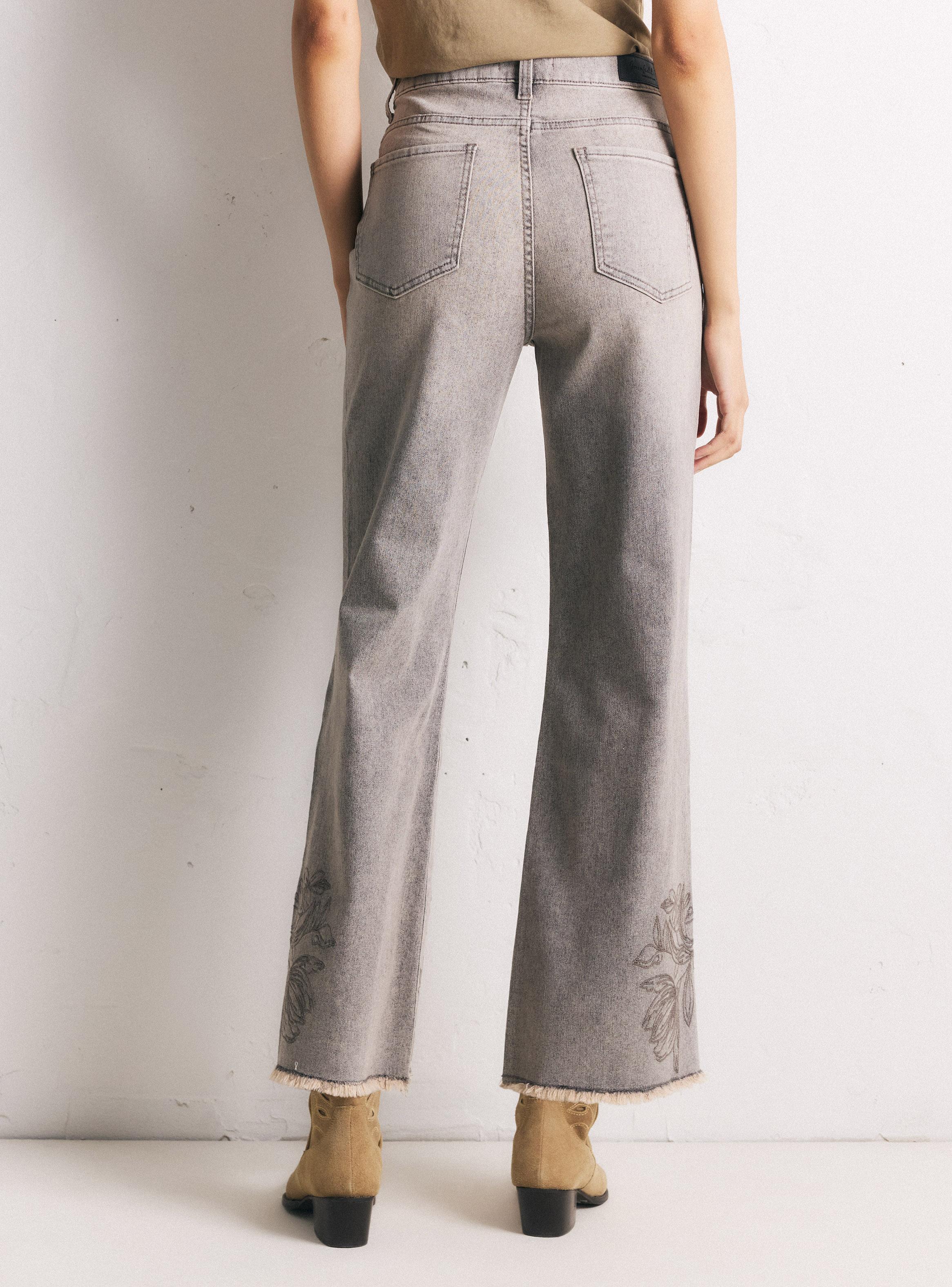Jeans Wide Leg Alto Borde Deshilachado Elasticado-1
