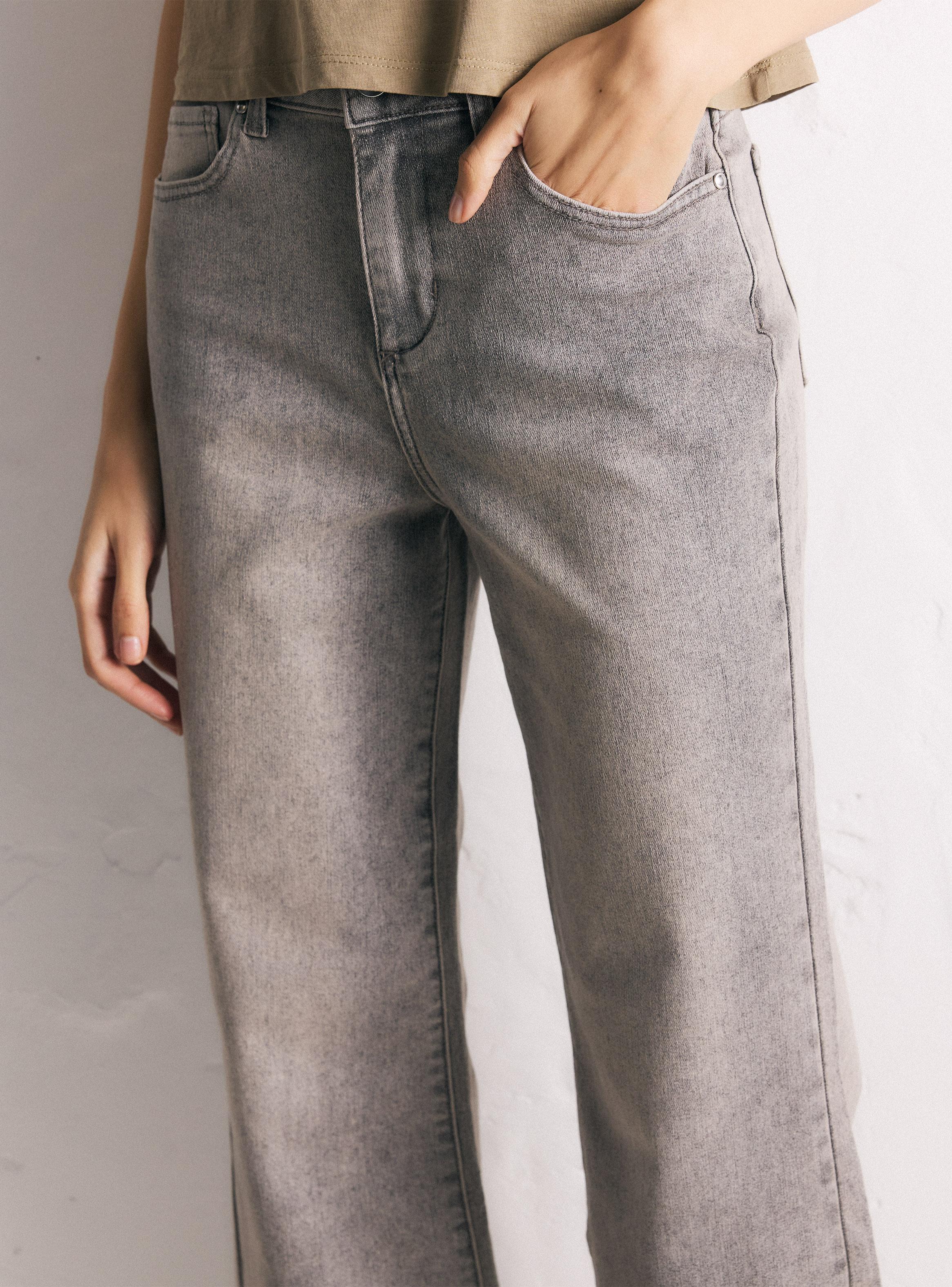Jeans Wide Leg Alto Borde Deshilachado Elasticado-2