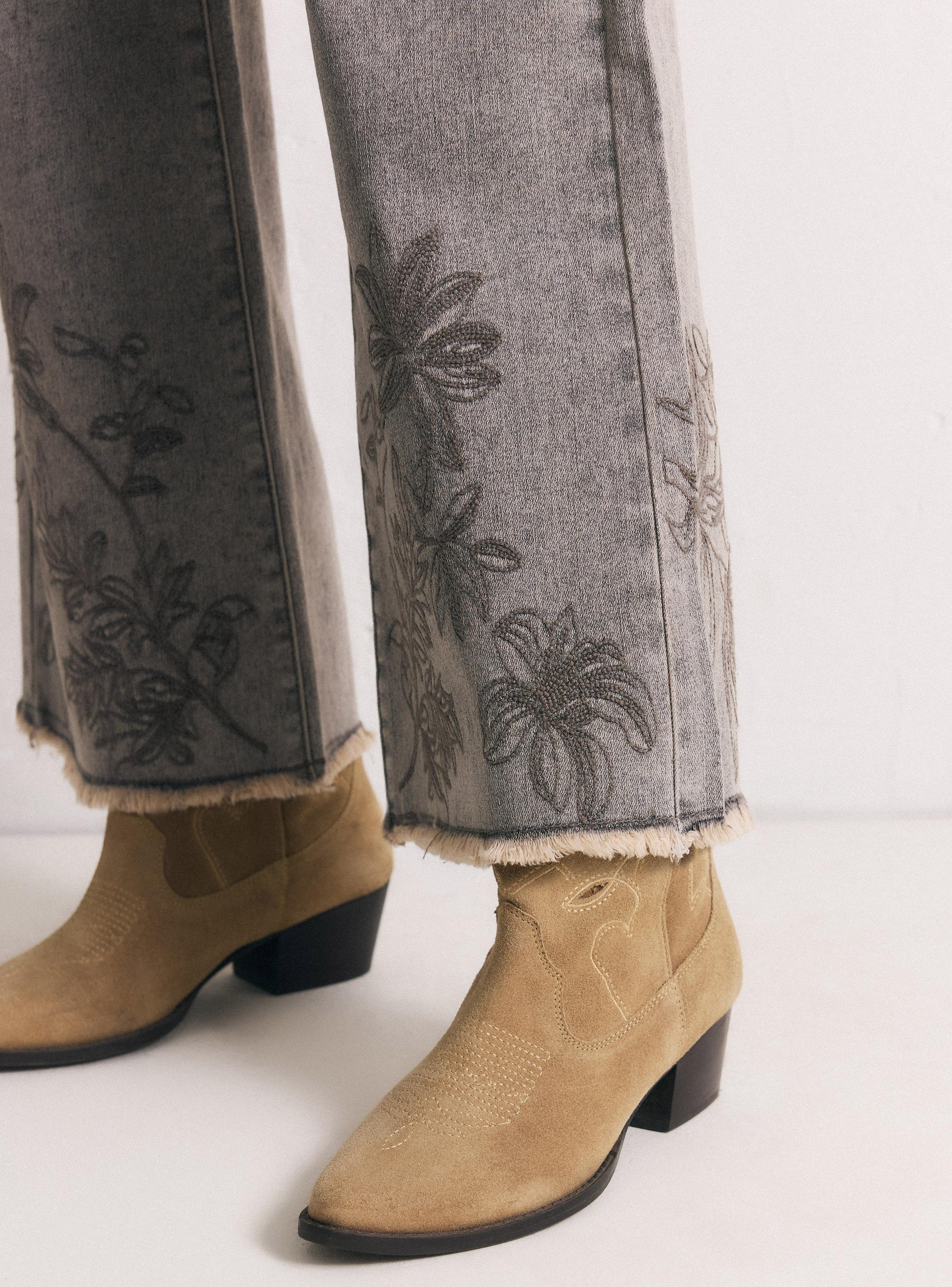 Jeans Wide Leg Alto Borde Deshilachado Elasticado-3
