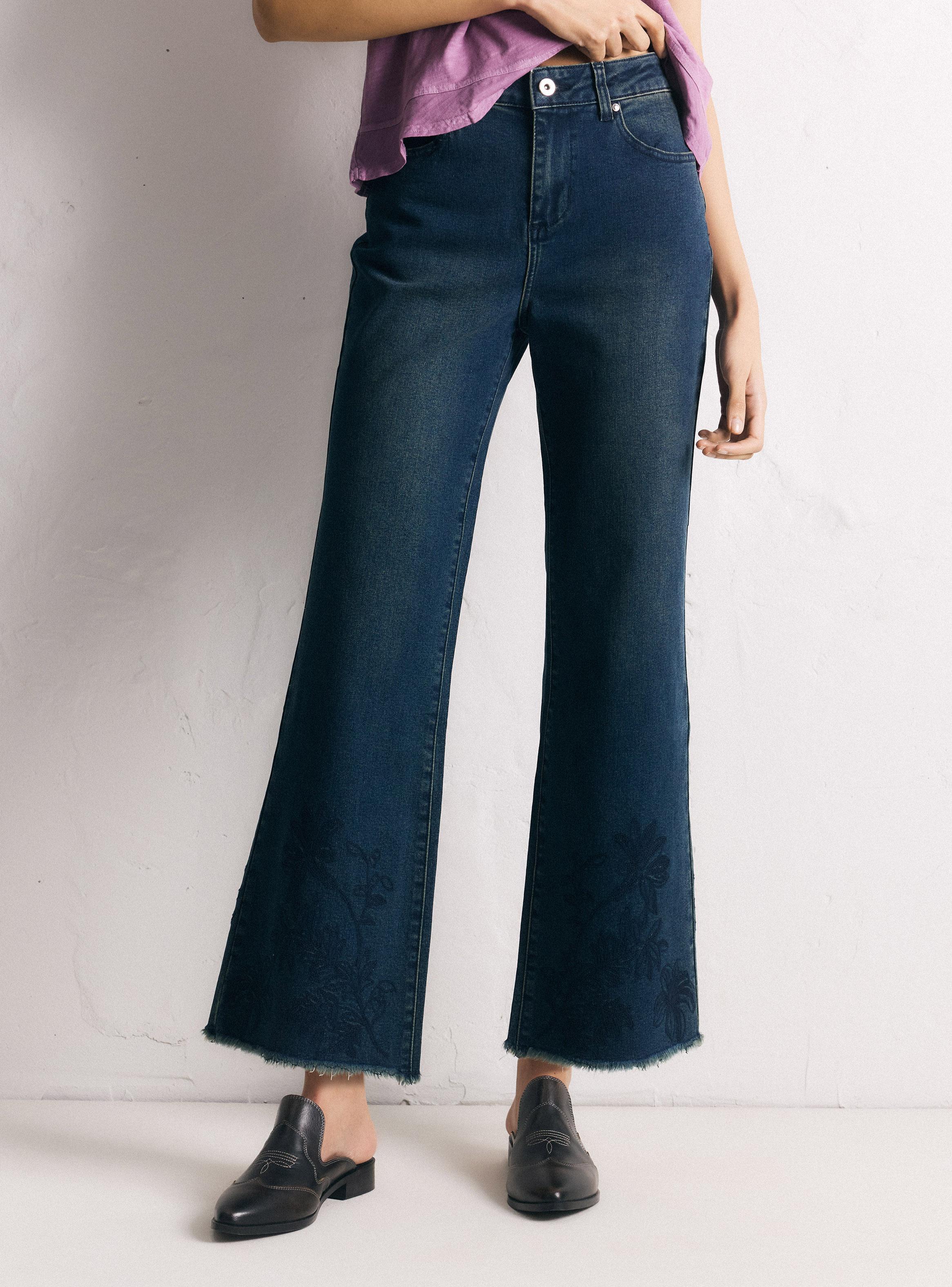 Jeans Wide Leg Alto Borde Deshilachado Elasticado-0