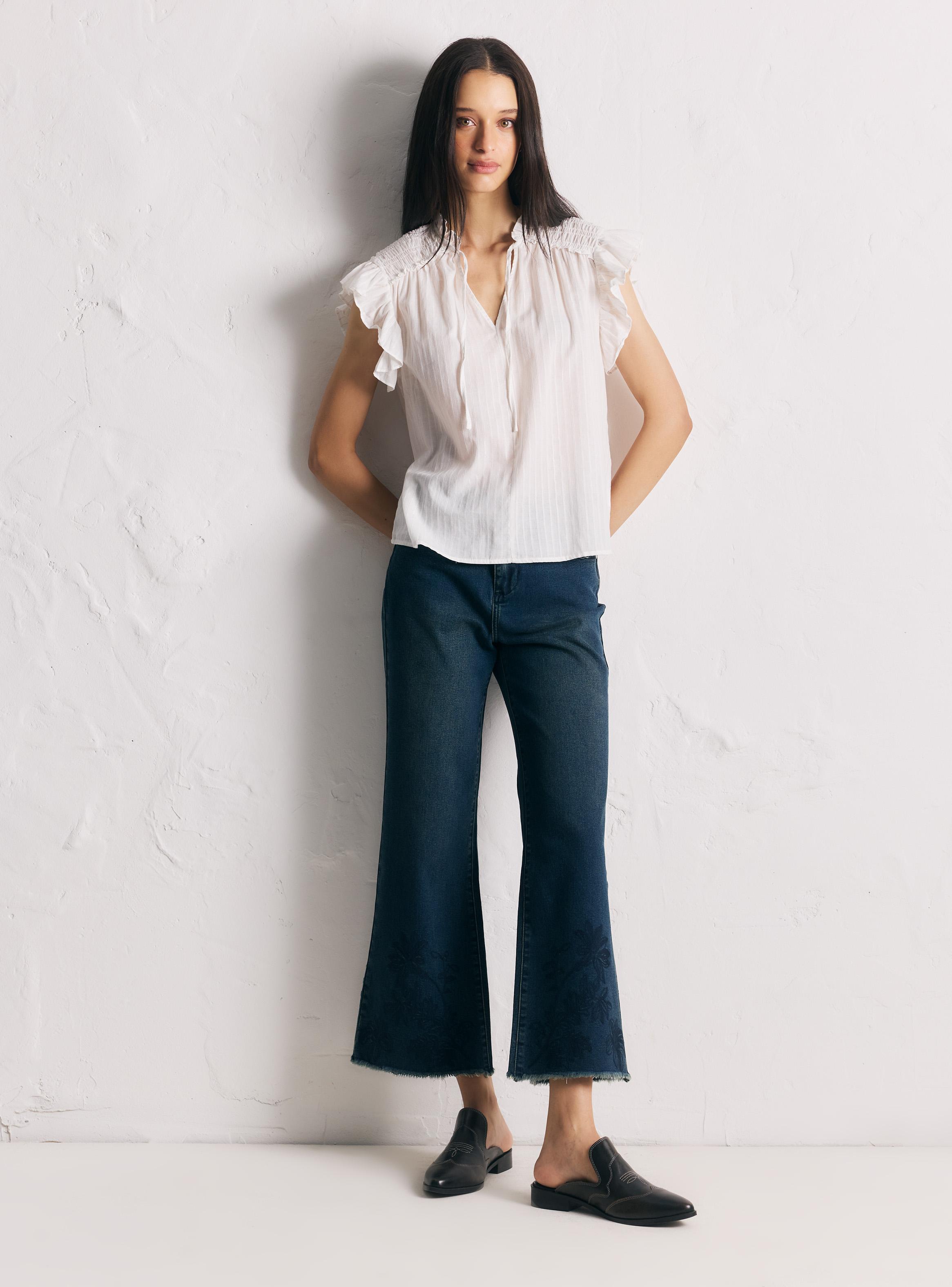 Blusa Cuello V Fruncido con Volantes con Amarras-4