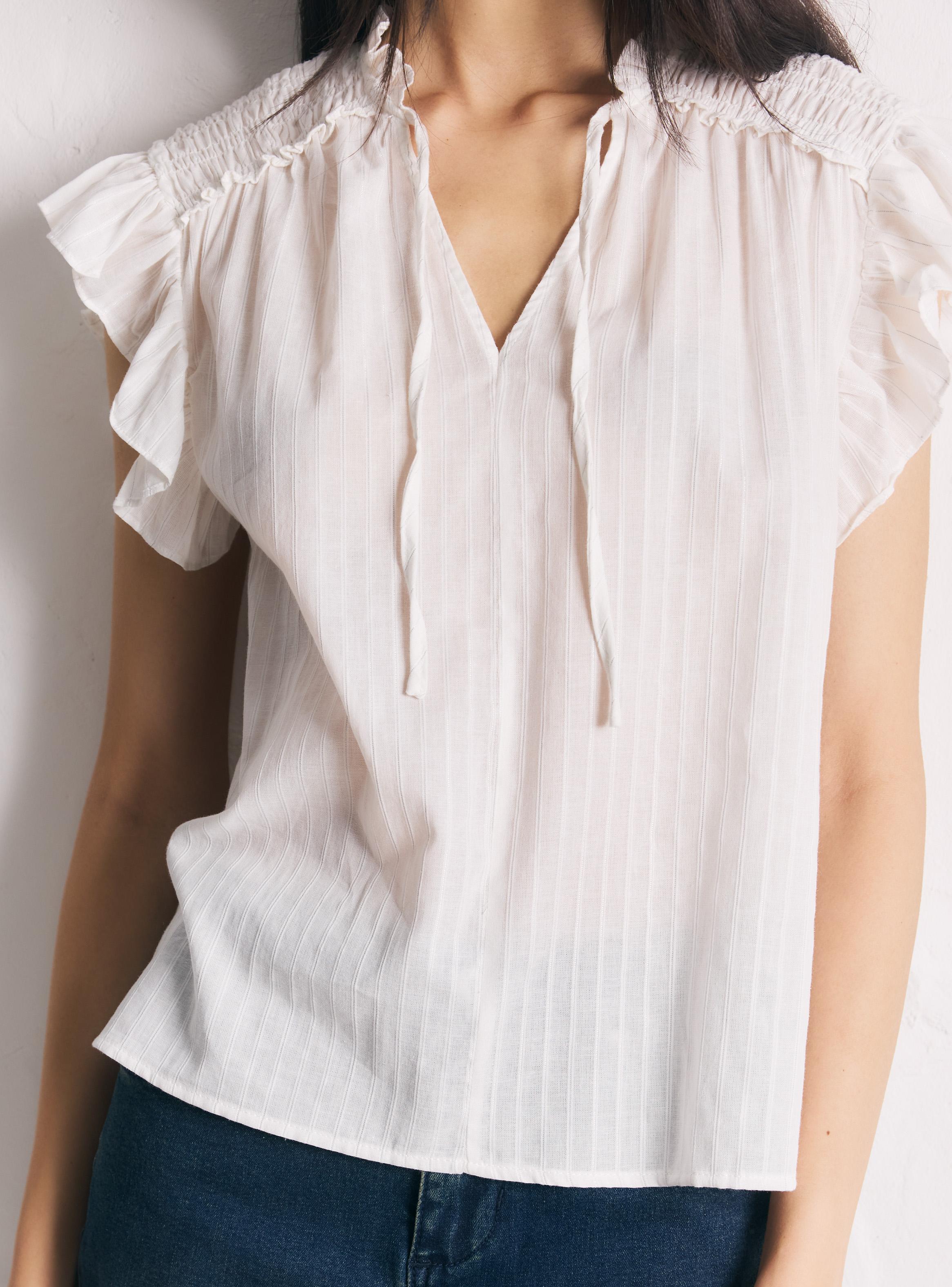 Blusa Cuello V Fruncido con Volantes con Amarras-3