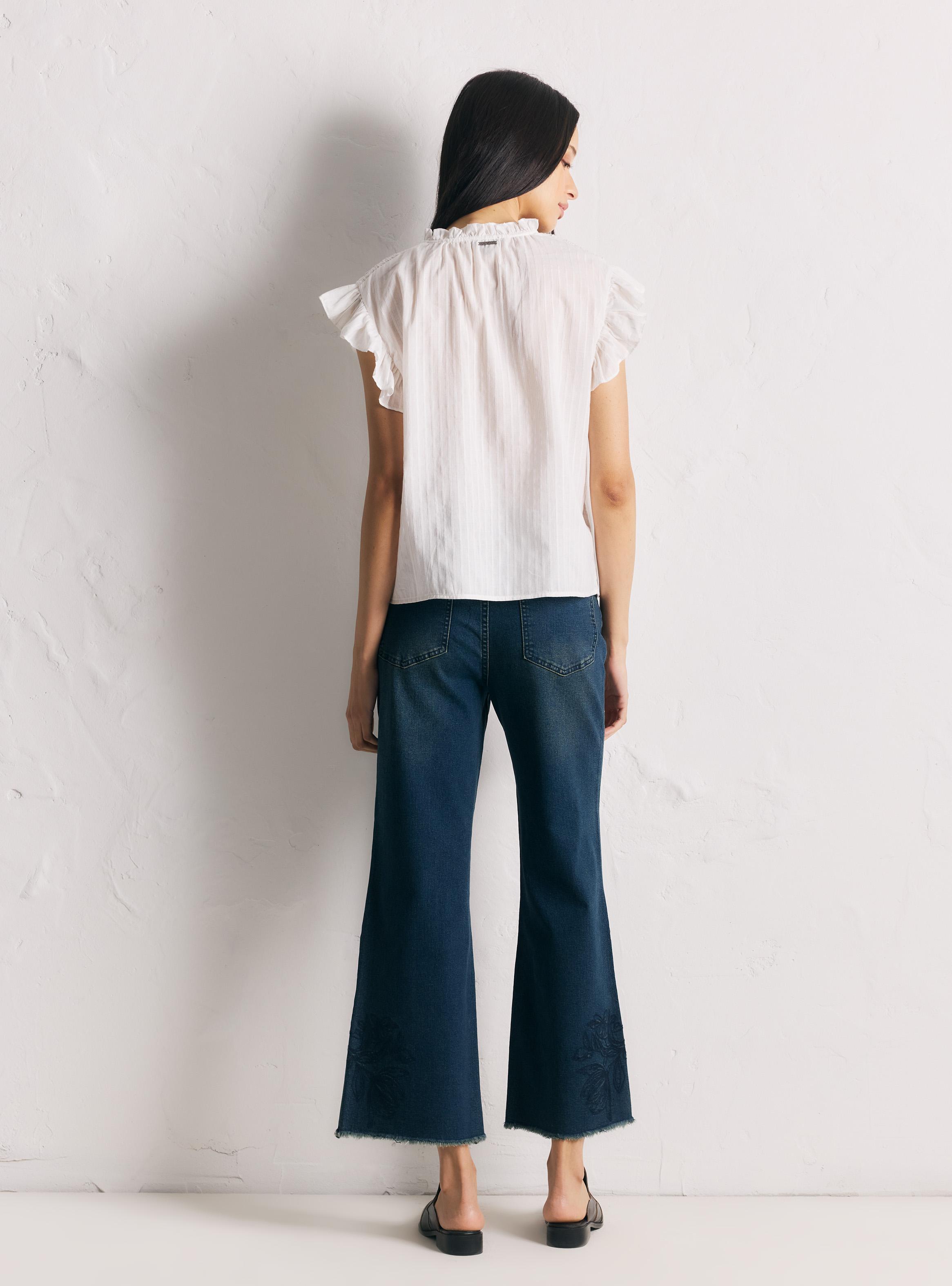 Blusa Cuello V Fruncido con Volantes con Amarras-5
