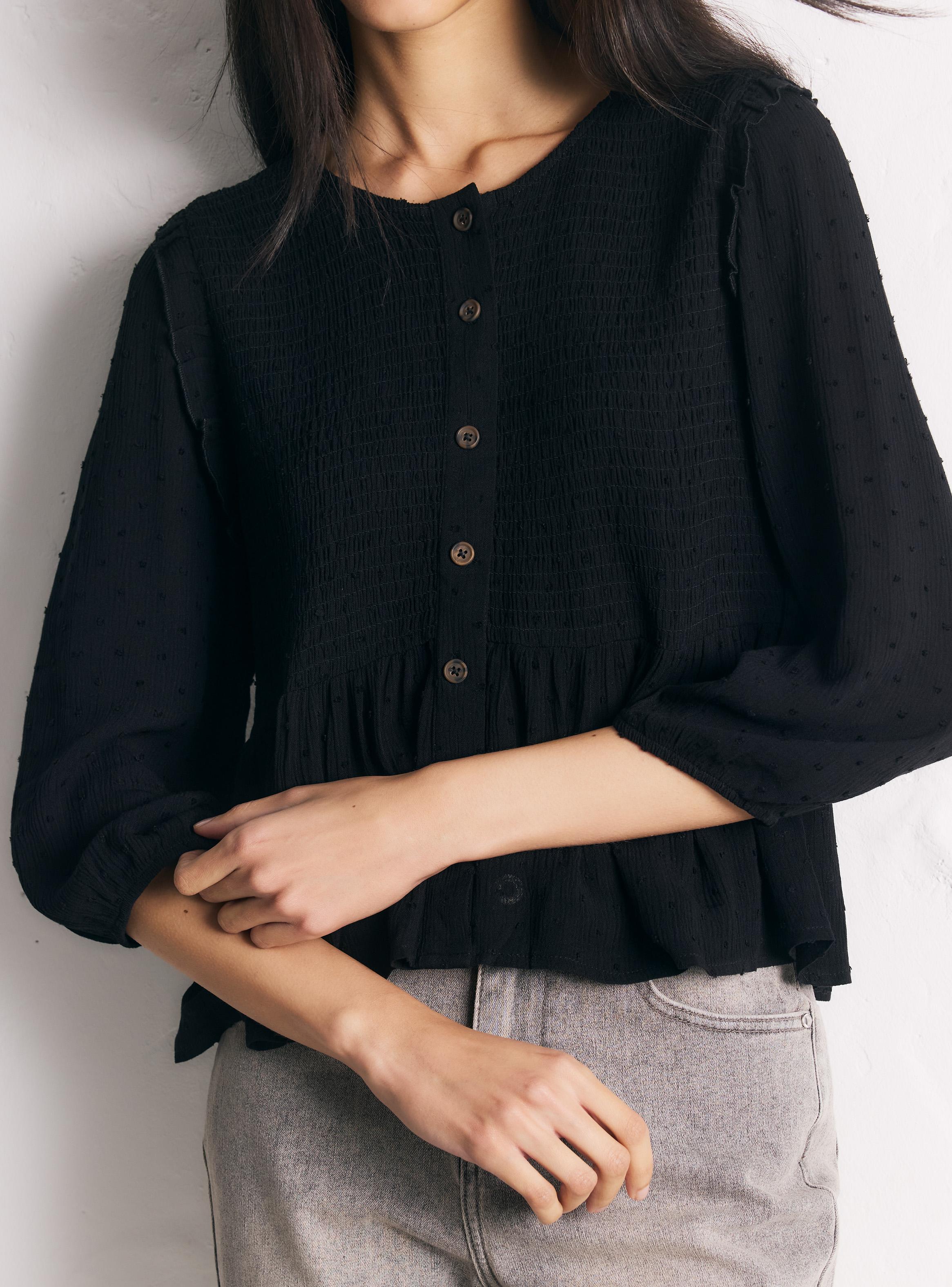 Blusa Cuello Redondo Botones Volado Mangas Globo-3