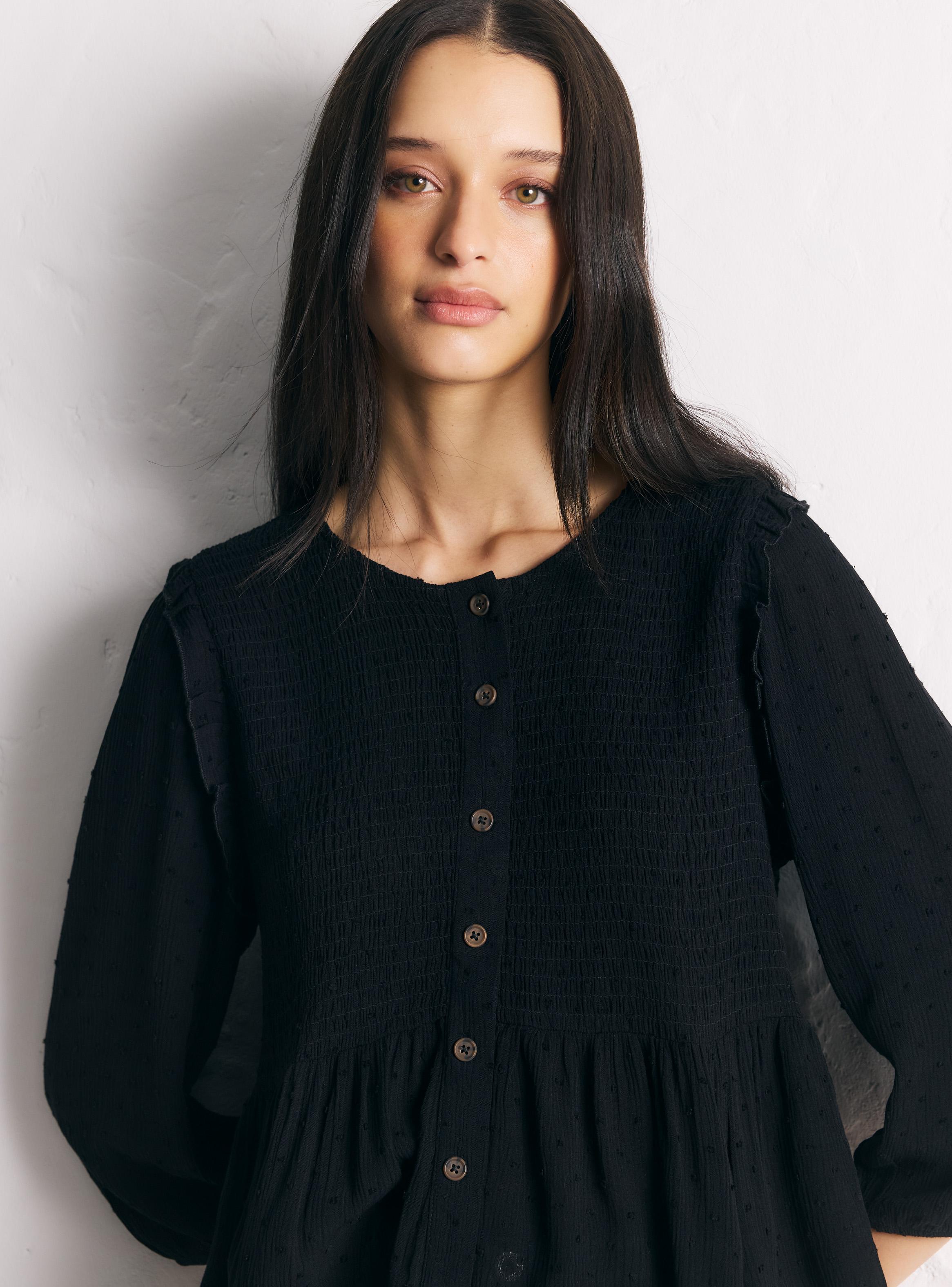 Blusa Cuello Redondo Botones Volado Mangas Globo-2