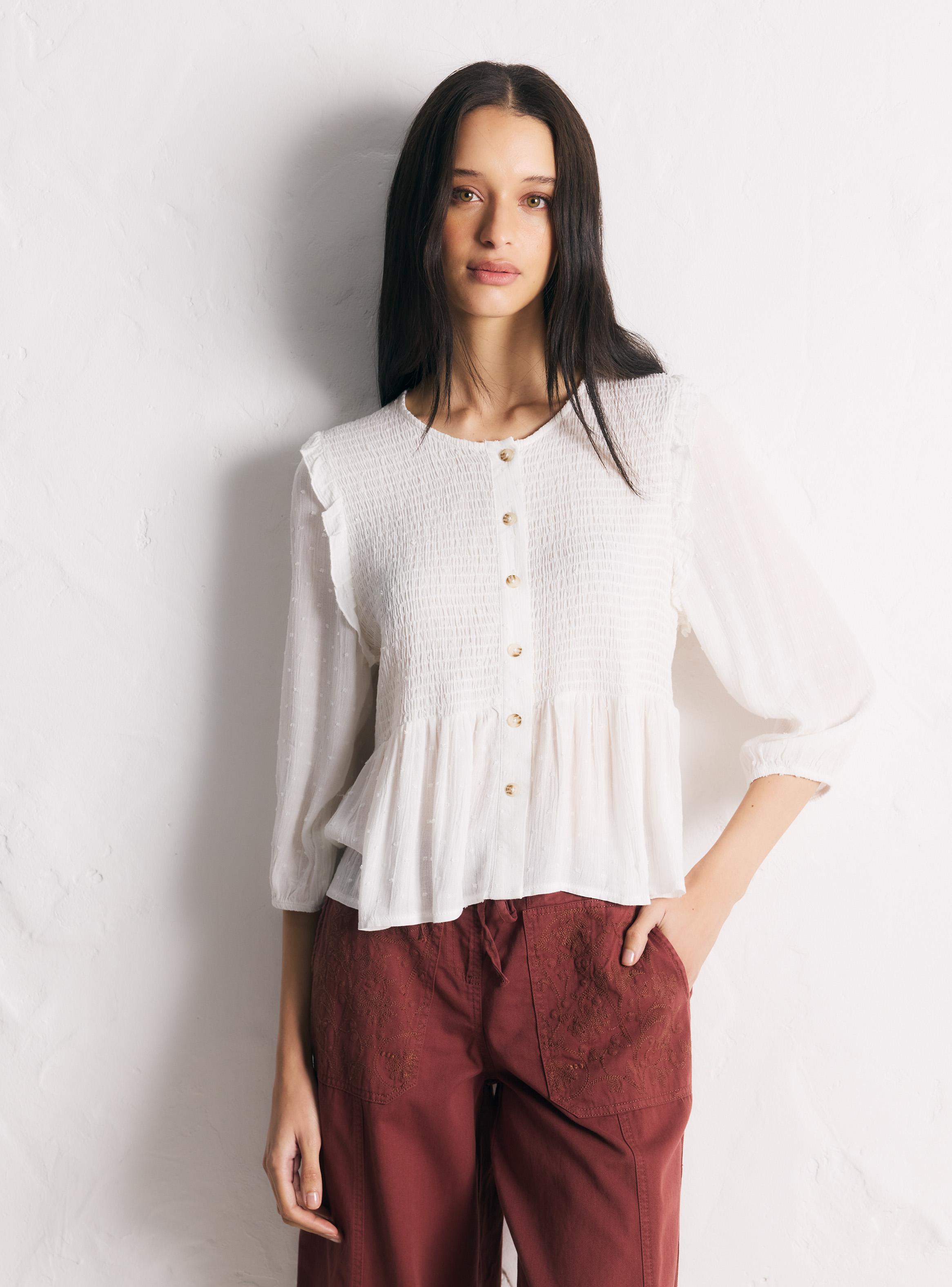 Blusa Cuello Redondo Botones Volado Mangas Globo-0