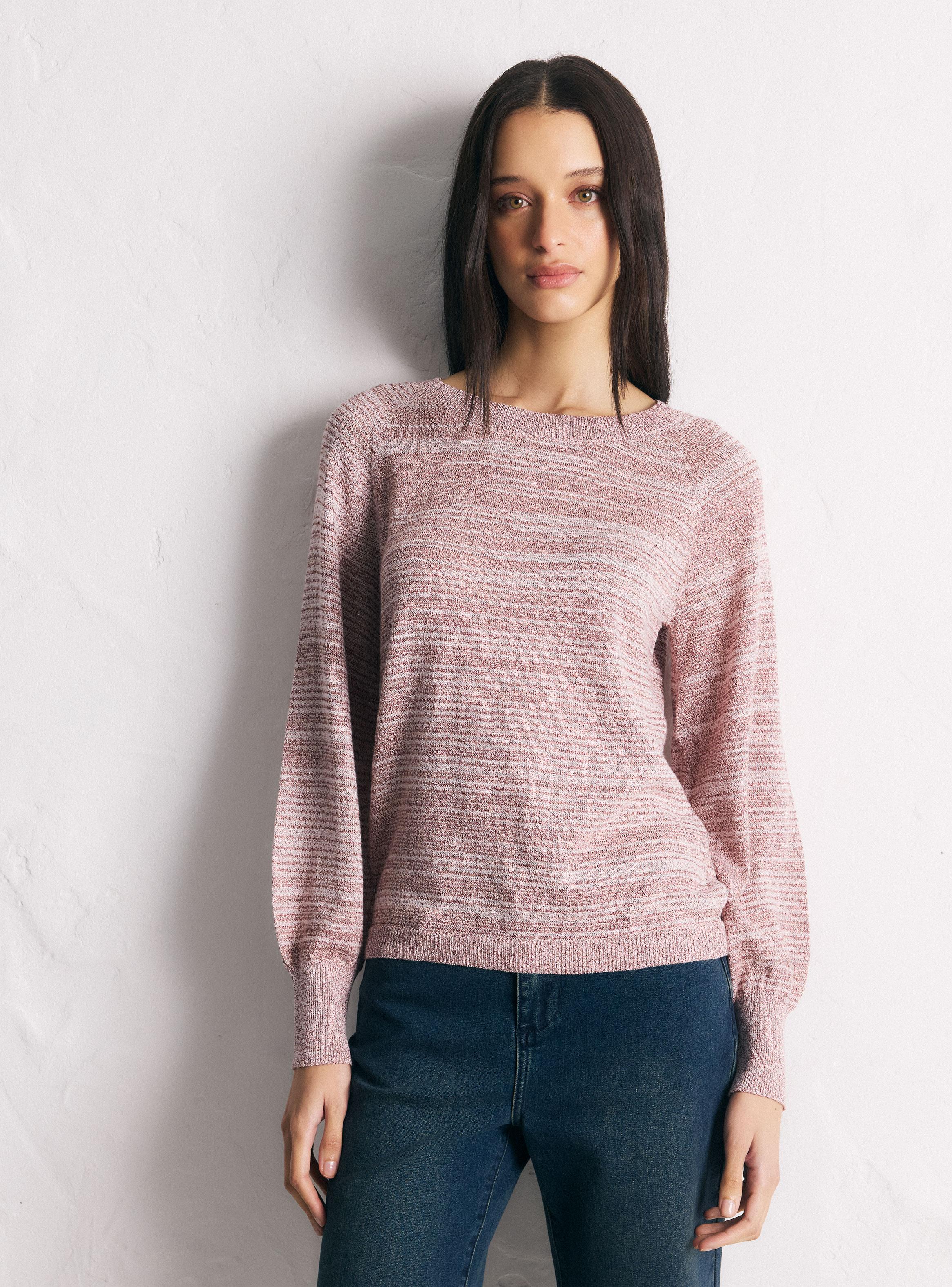 Sweater Tejido Horizontal Jaspeado Puños con Botones-0