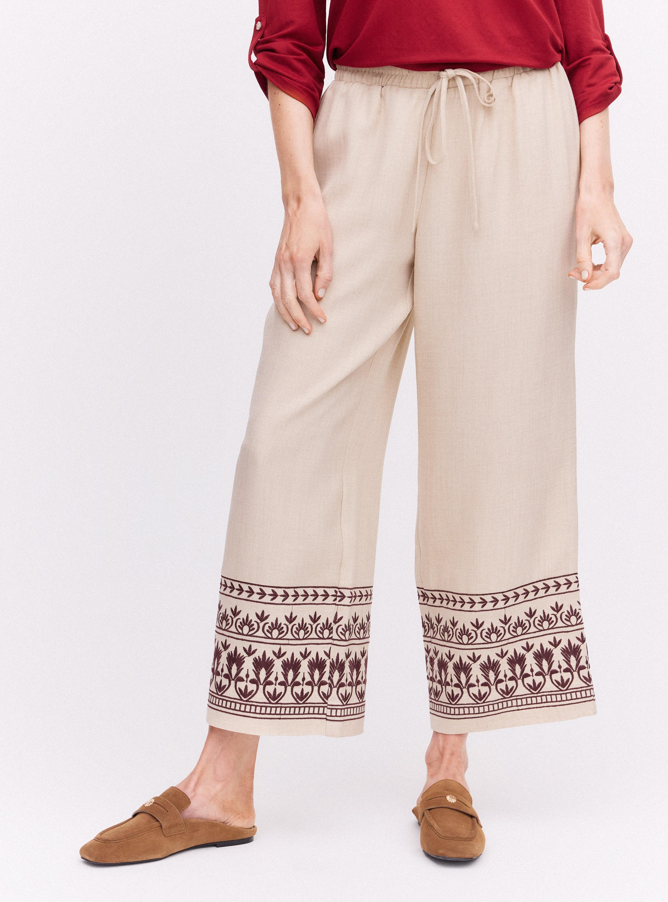 Pantalón Wide Leg Tiro Alto con Bordado-0