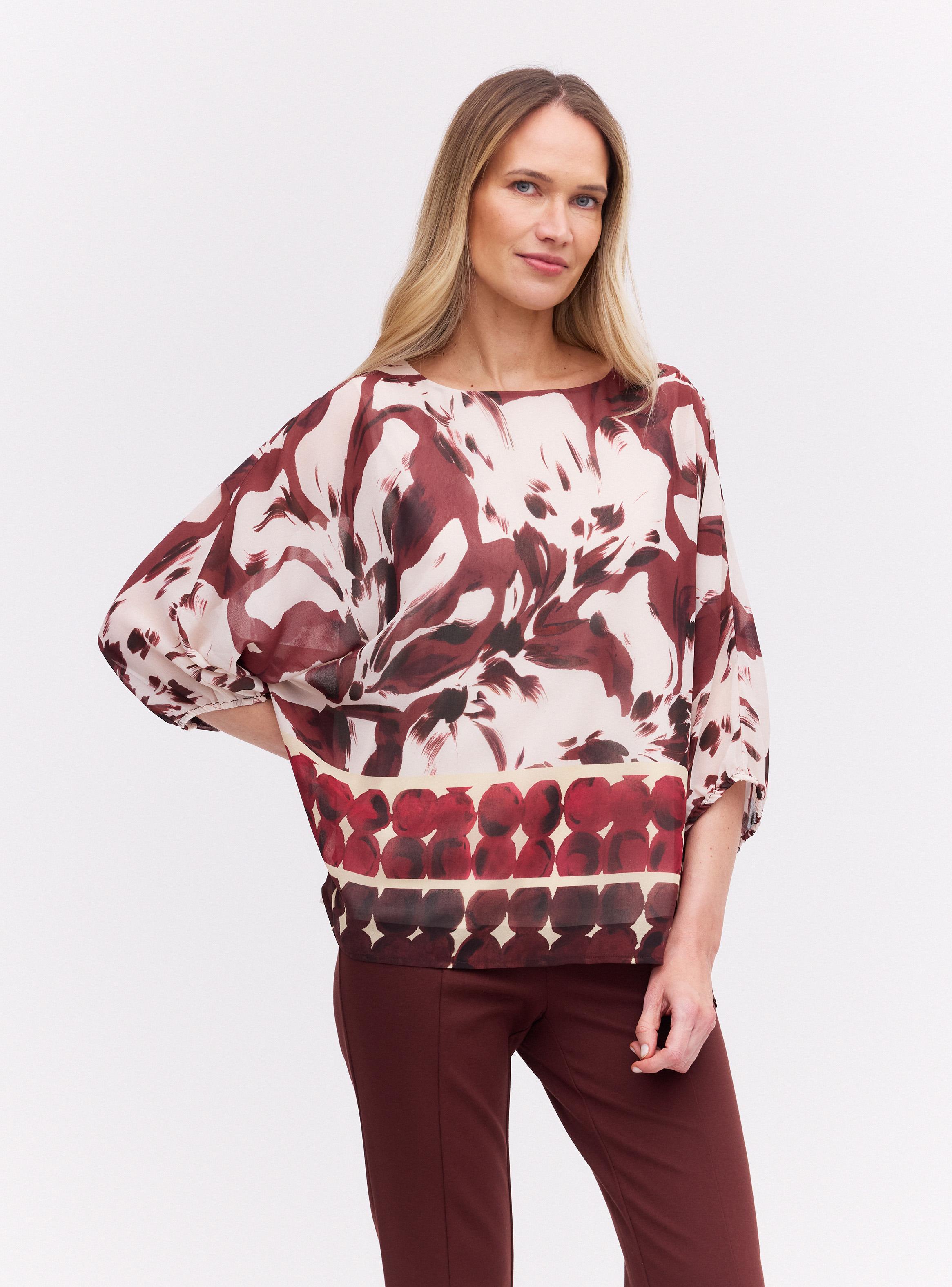 Blusa Crepé Estampada Mangas Abombadas-0