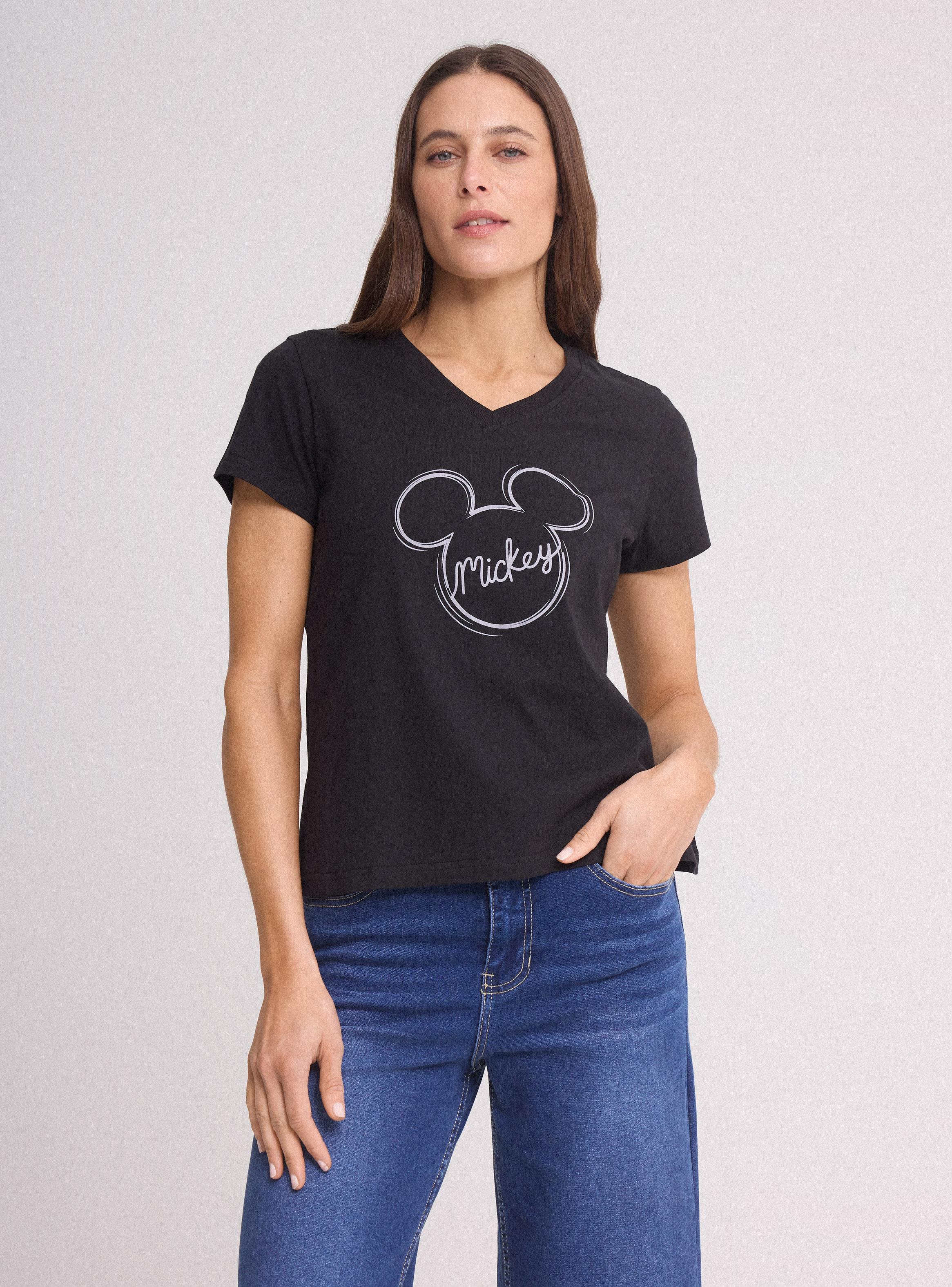 Polera Manga Corta Cuello V Estampado Mickey Mouse-0