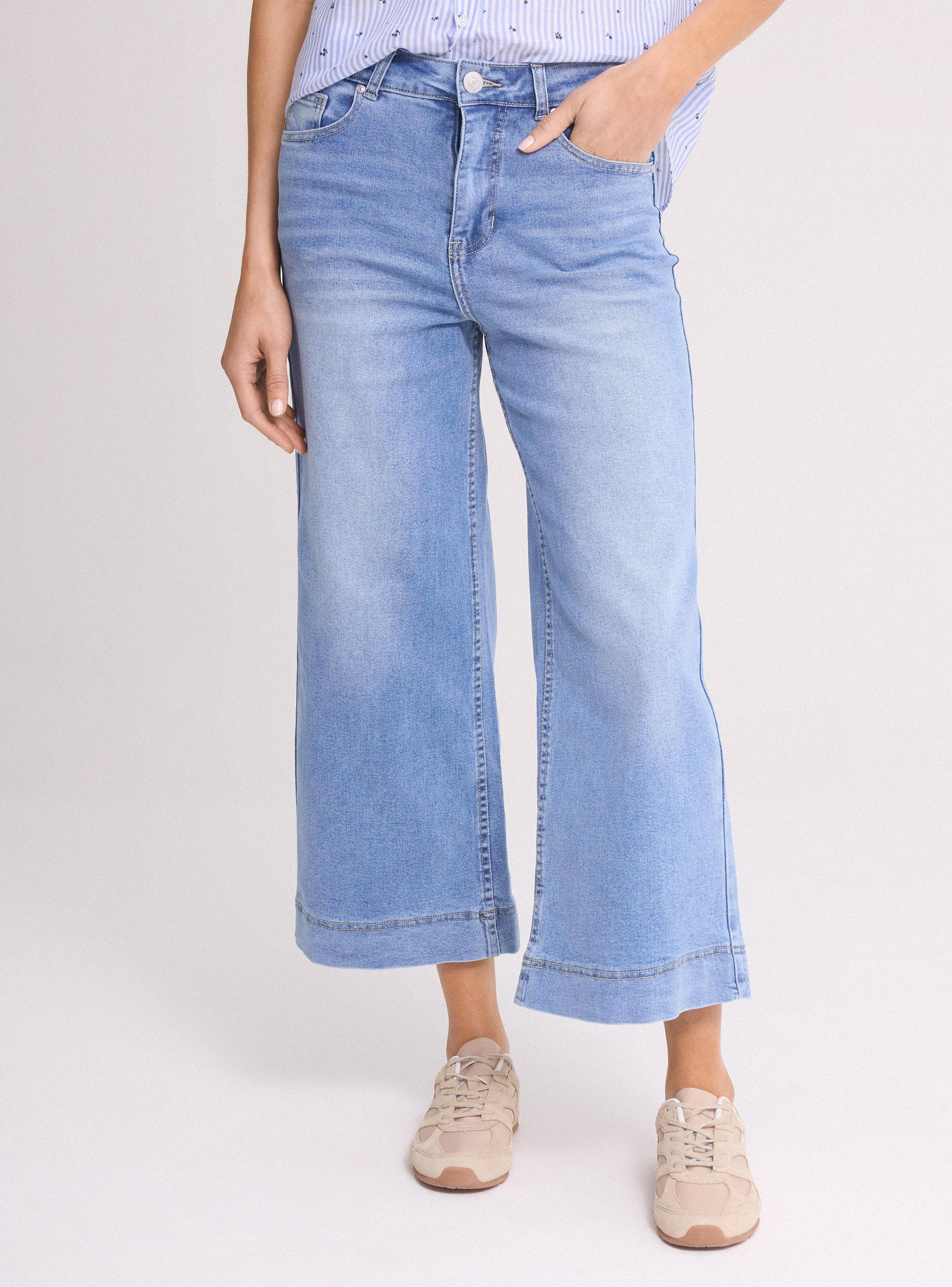 Jeans Wide Leg Tiro Alto Cropped Elasticado-0