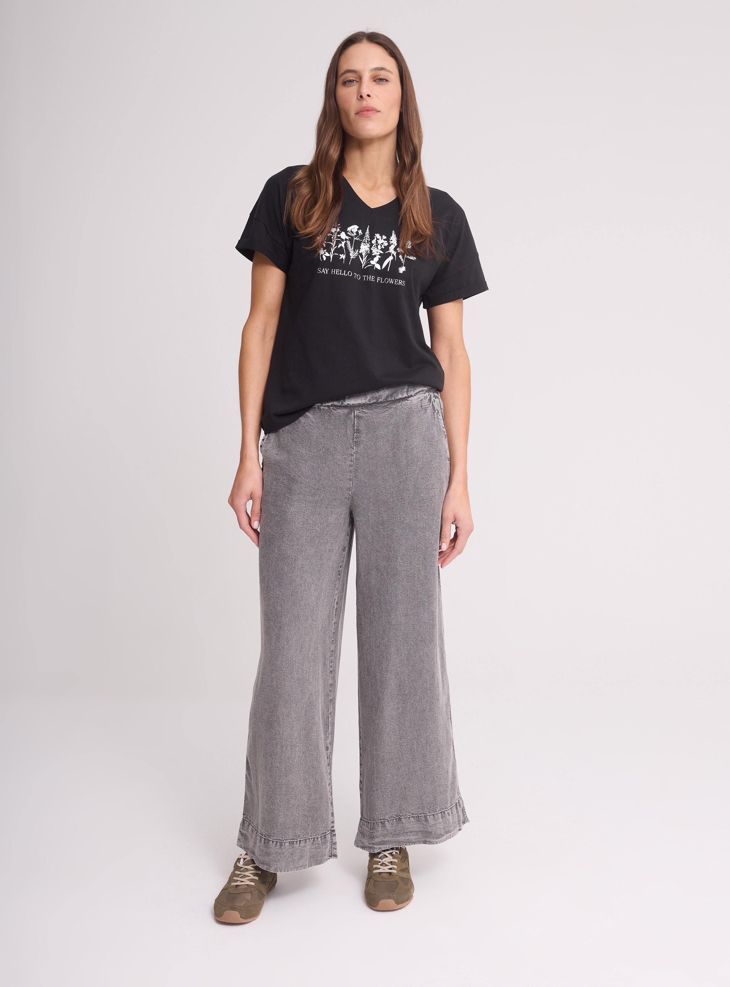 Pantalón Wide Leg Tiro Alto Pretina Elástica-4