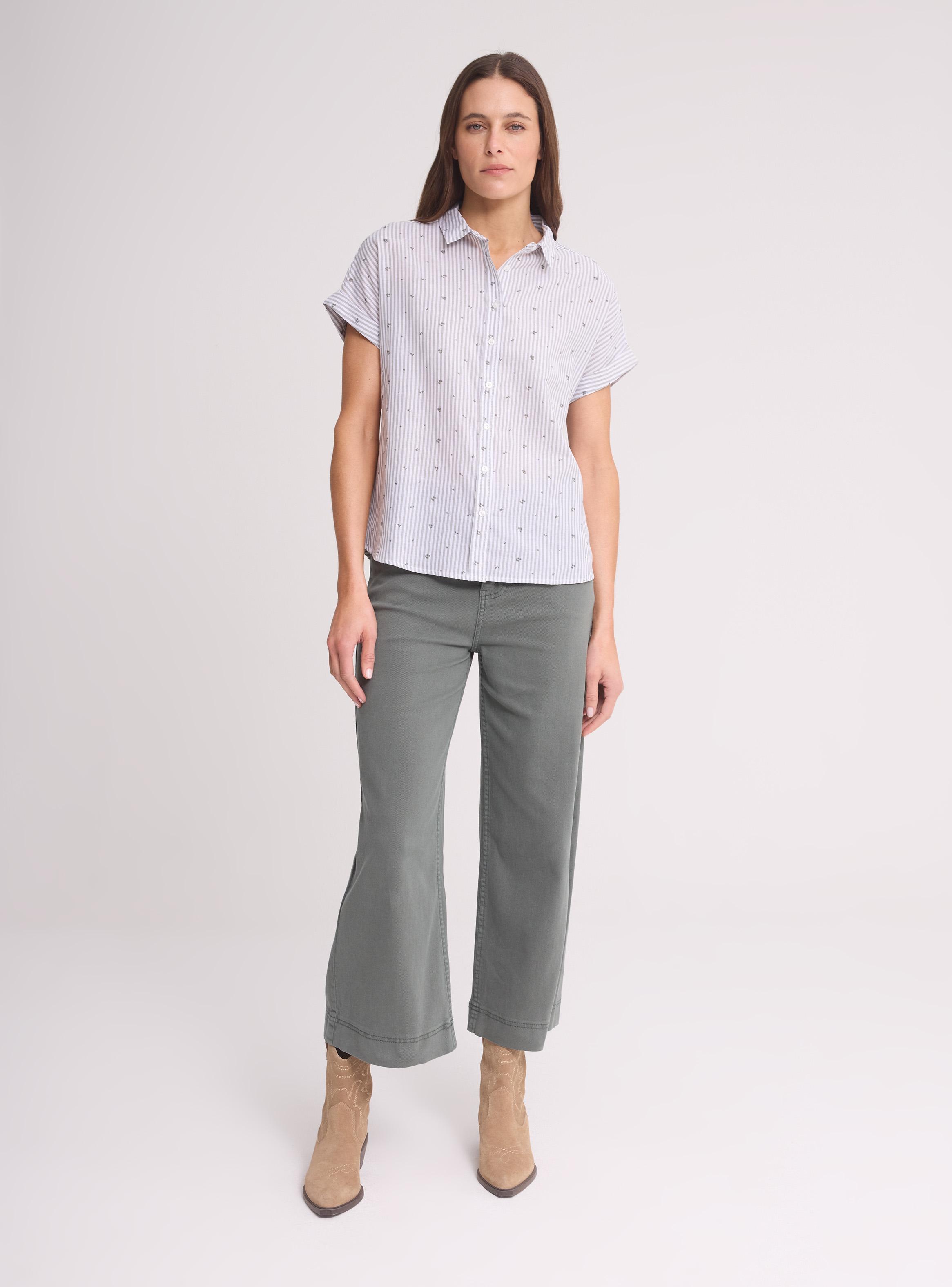 Blusa Rayas Verticales Mini Estampado Cuello Botón-4
