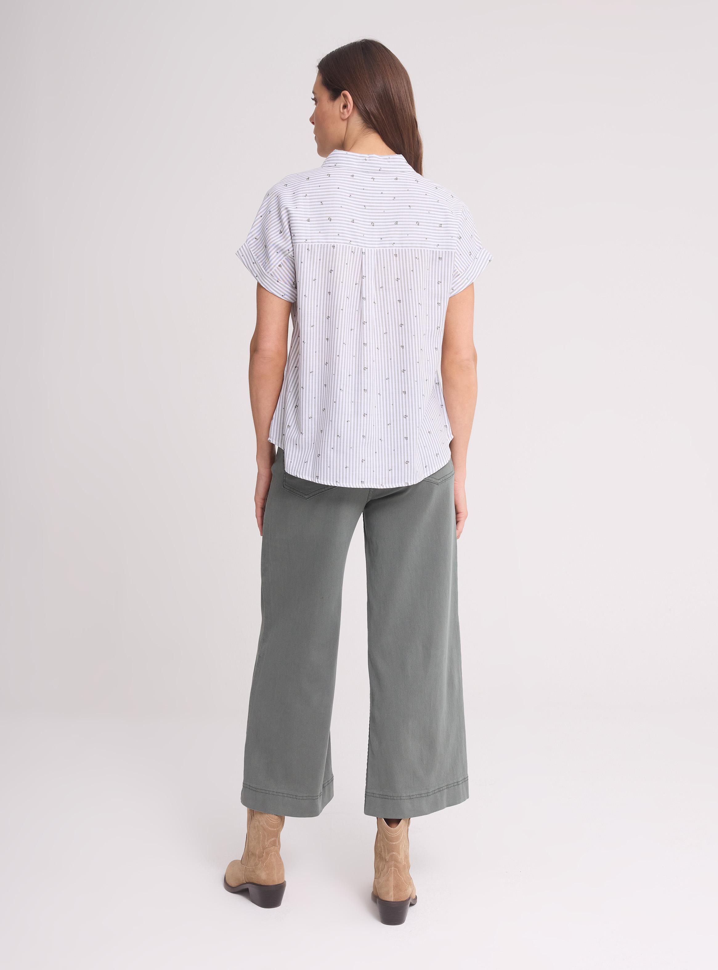 Blusa Rayas Verticales Mini Estampado Cuello Botón-5
