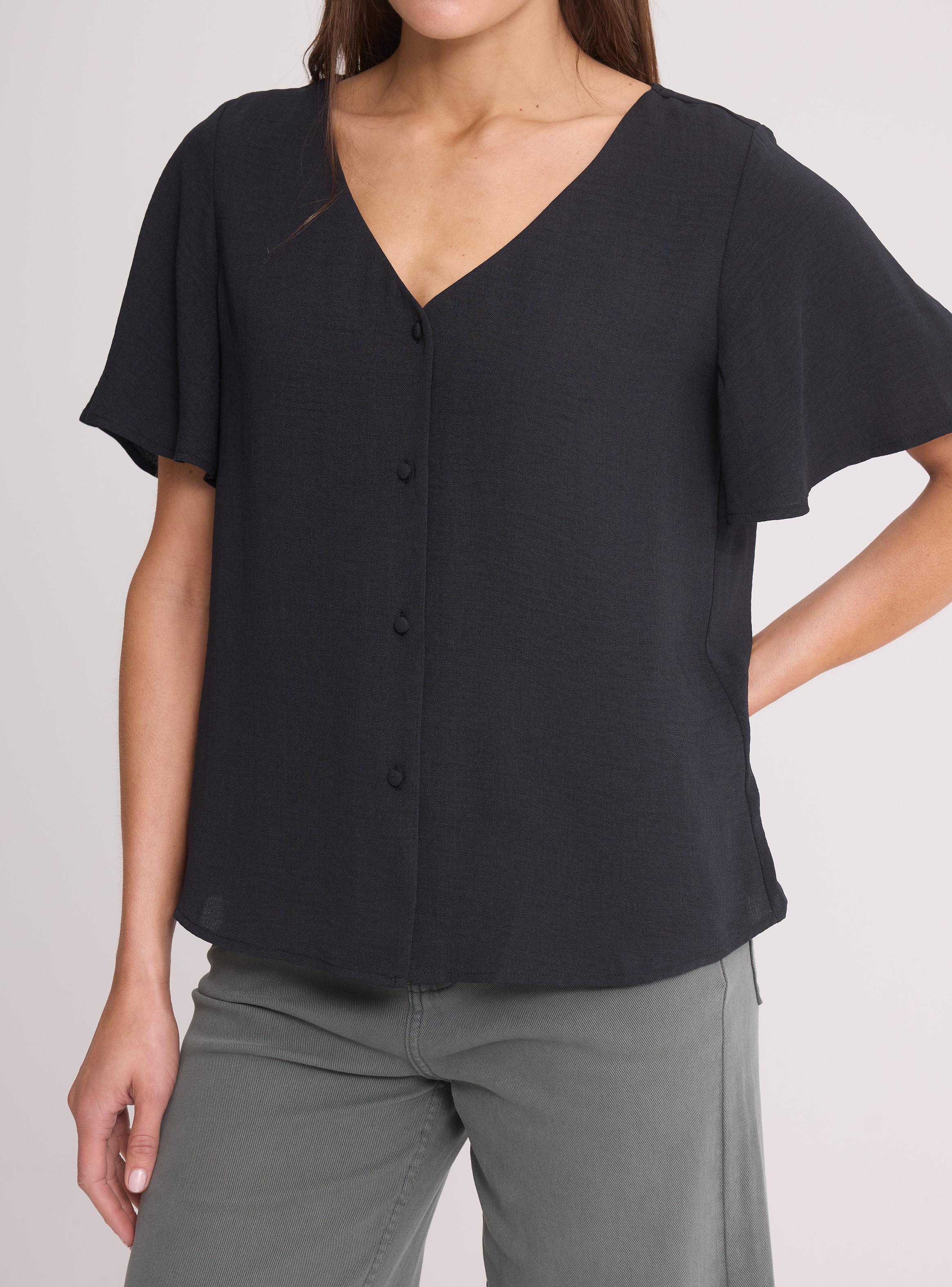 Blusa Cuello V con Botones Manga Mariposa-3