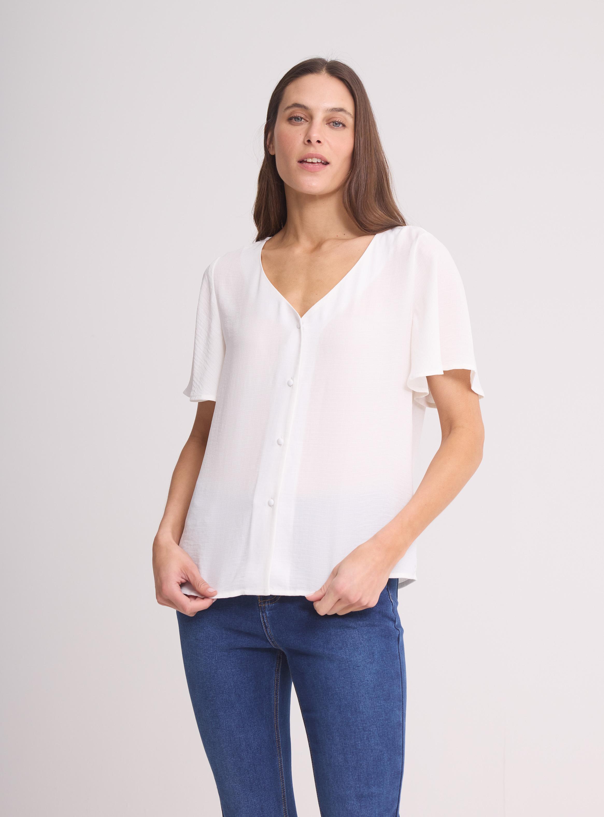 Blusa Cuello V con Botones Manga Mariposa-0
