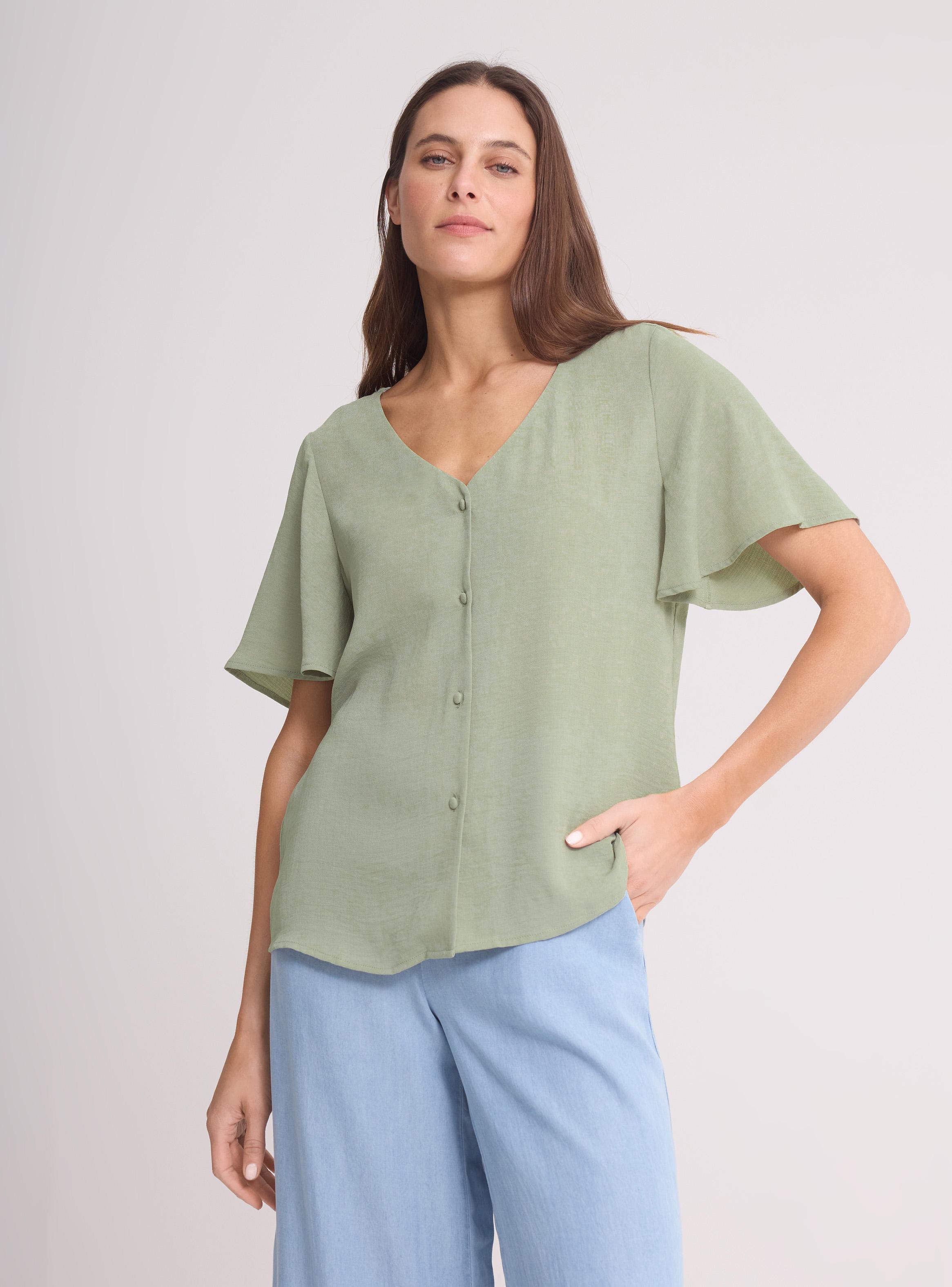 Blusa Cuello V con Botones Manga Mariposa-0