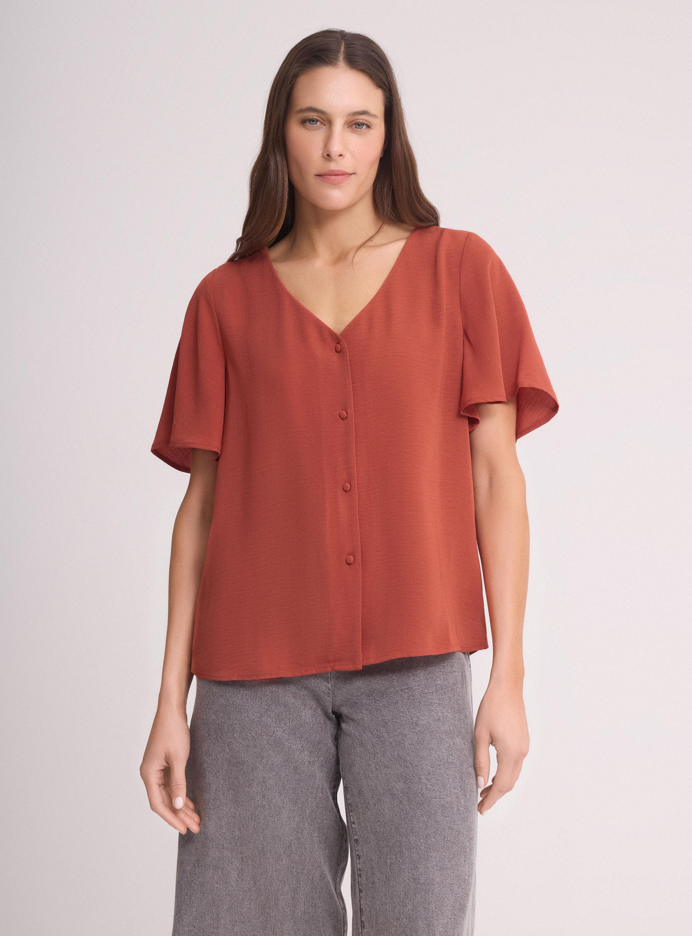 Blusa Cuello V con Botones Manga Mariposa-0
