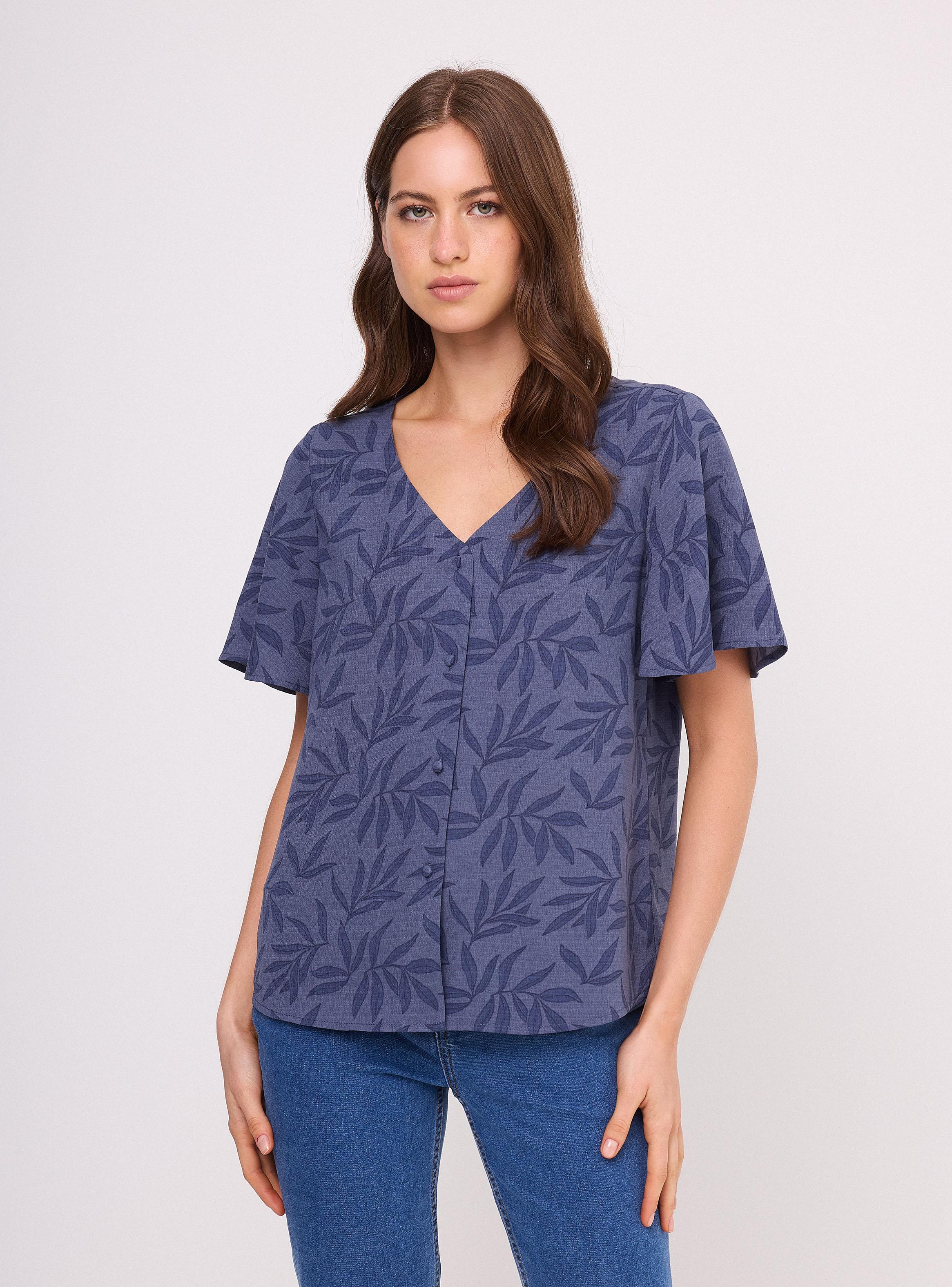 Blusa Cuello V con Botones Manga Mariposa-0