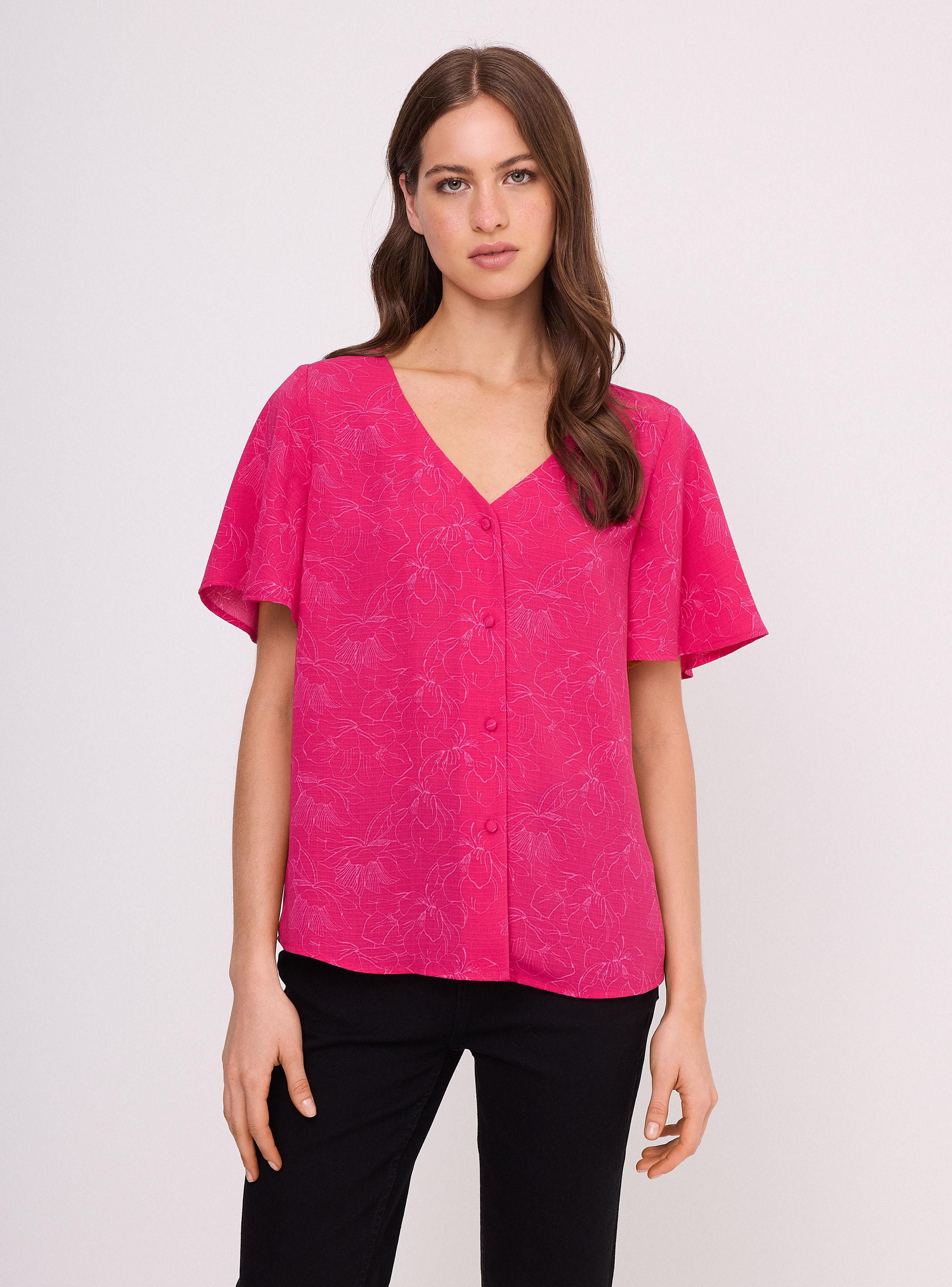 Blusa Cuello V con Botones Manga Mariposa-0