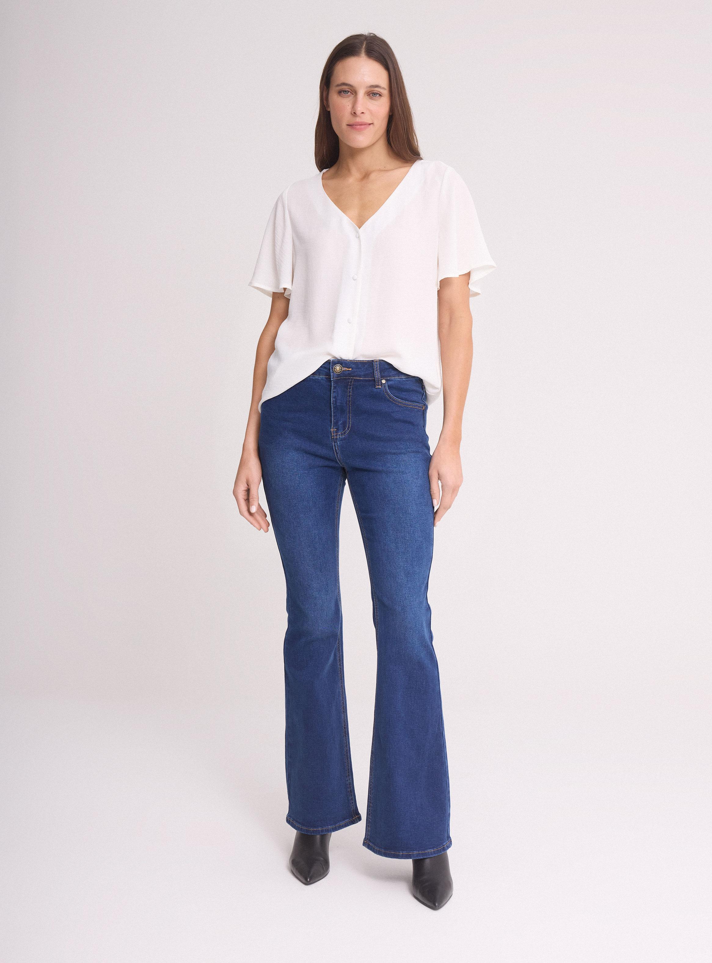 Jeans Flare Fit Tiro Alto Elasticado-4