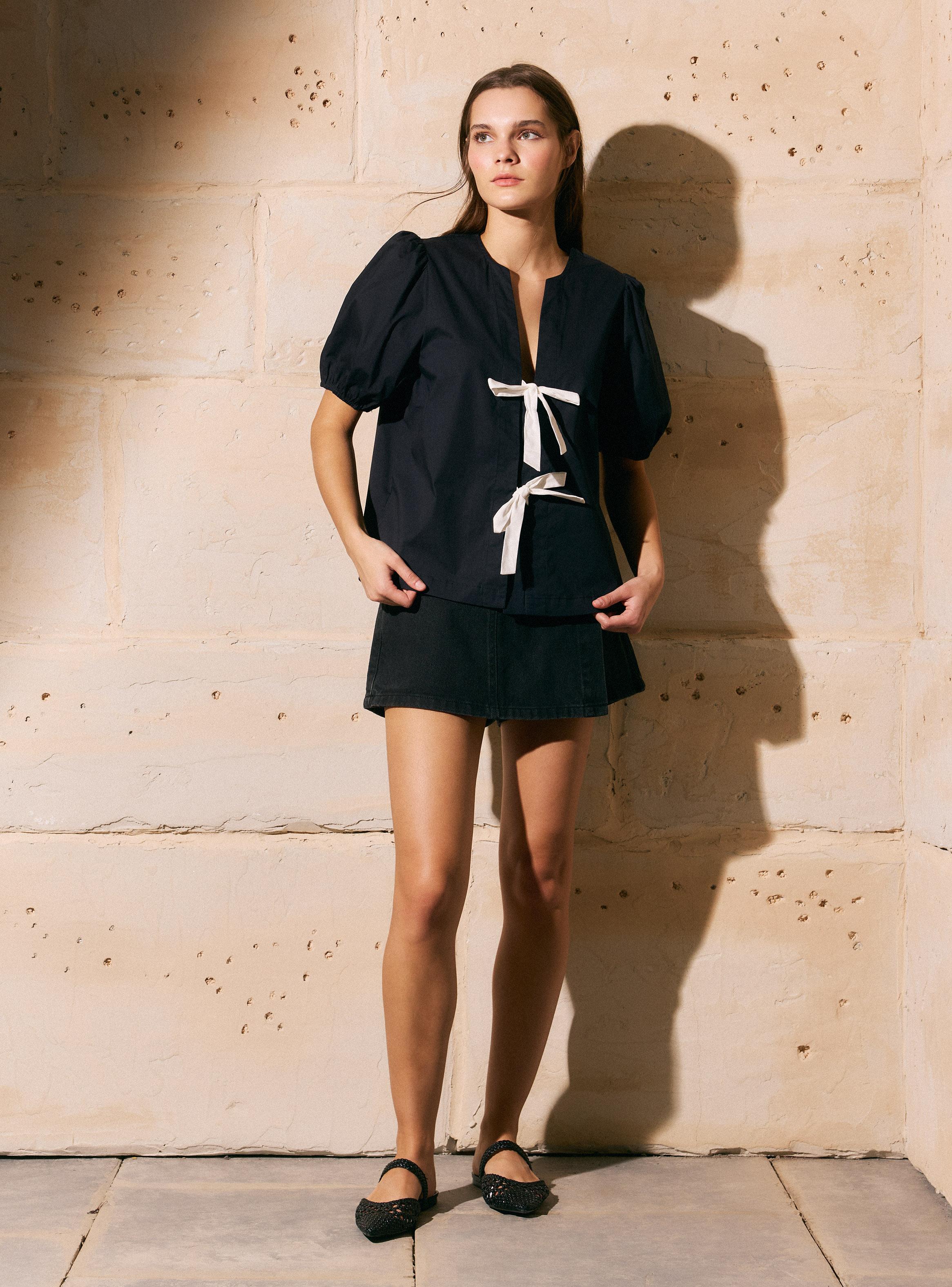 Blusa Manga Globo Escote V y Lazos-4
