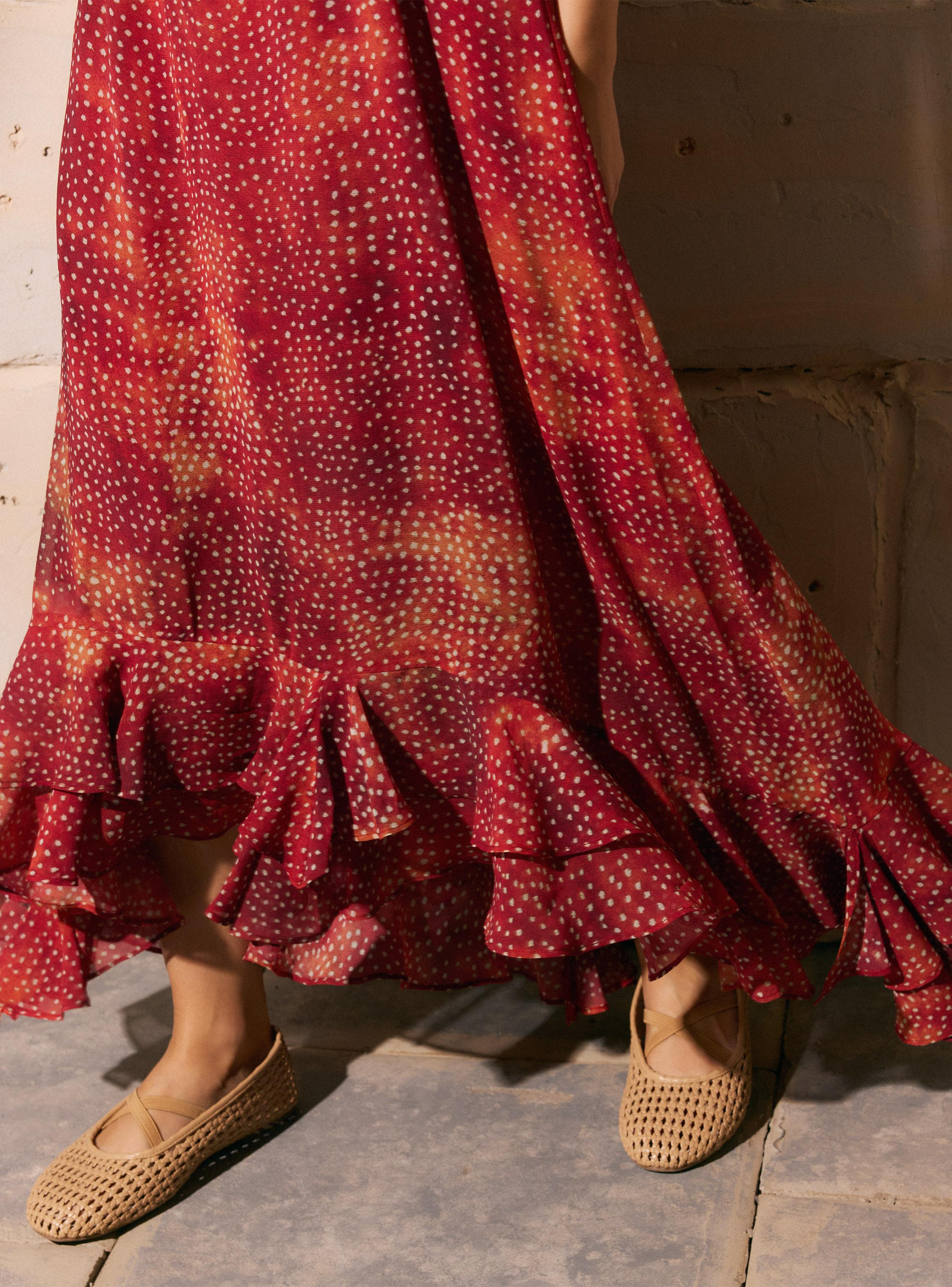 Vestido Largo Estampado Escote V y Tirantes Finos-3
