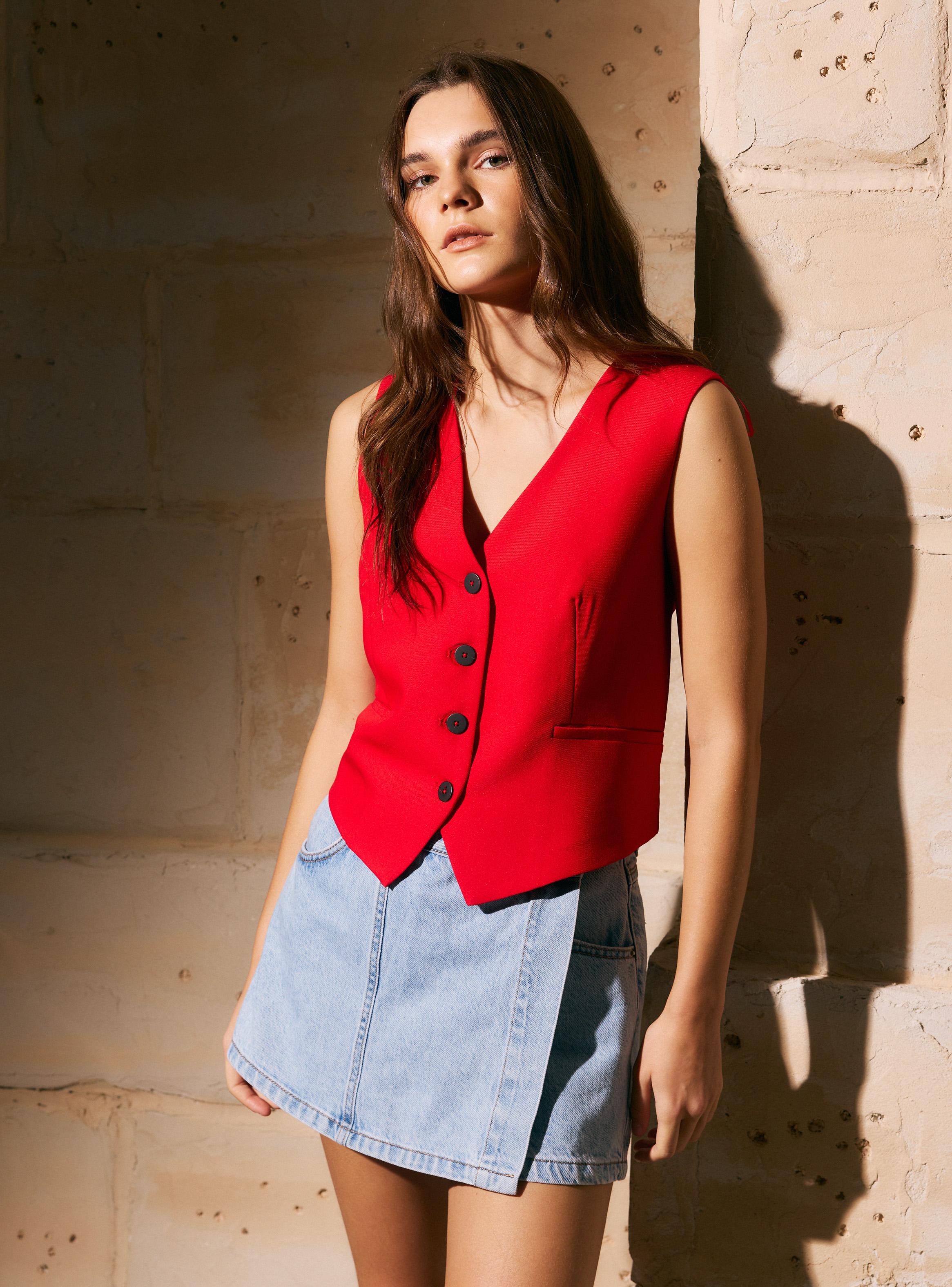 Blazer Tipo Vest sin Mangas y Cuello V-0