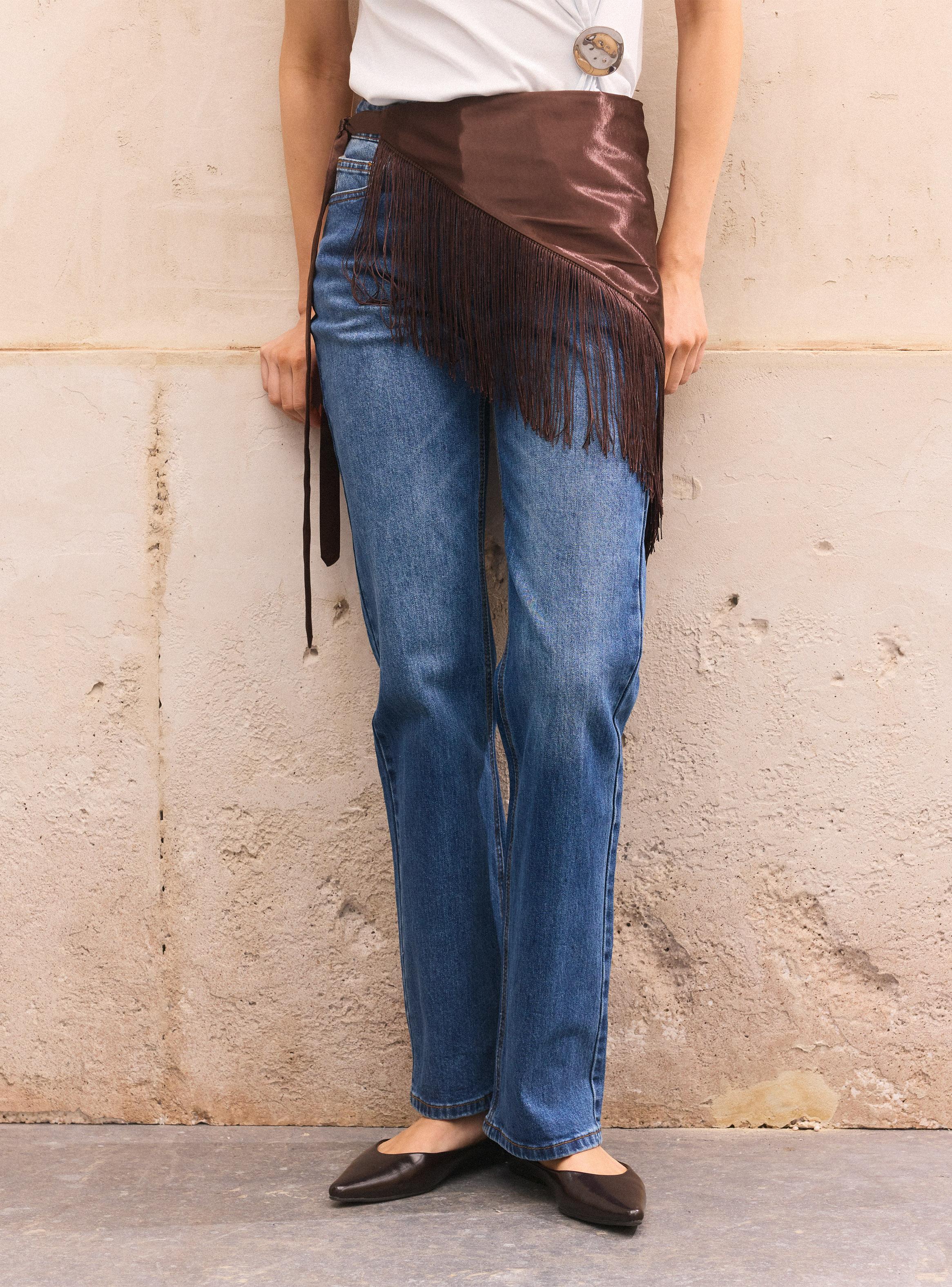 Jeans Tiro Alto con Flecos Decorativos y Comfort-1
