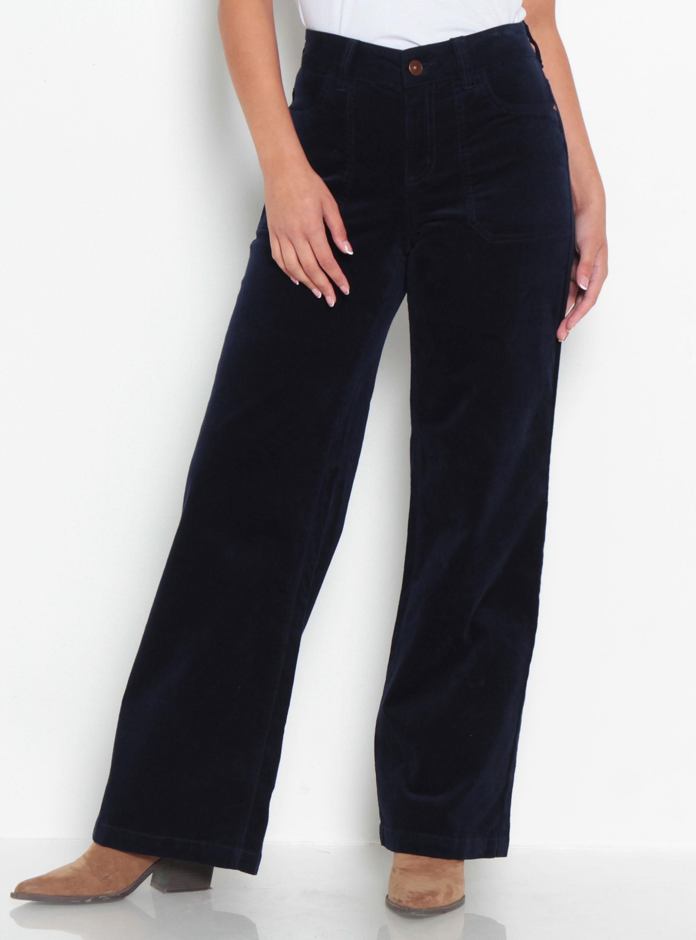 Pantalón Wide Leg Cotelé Tiro Alto Pretina-0