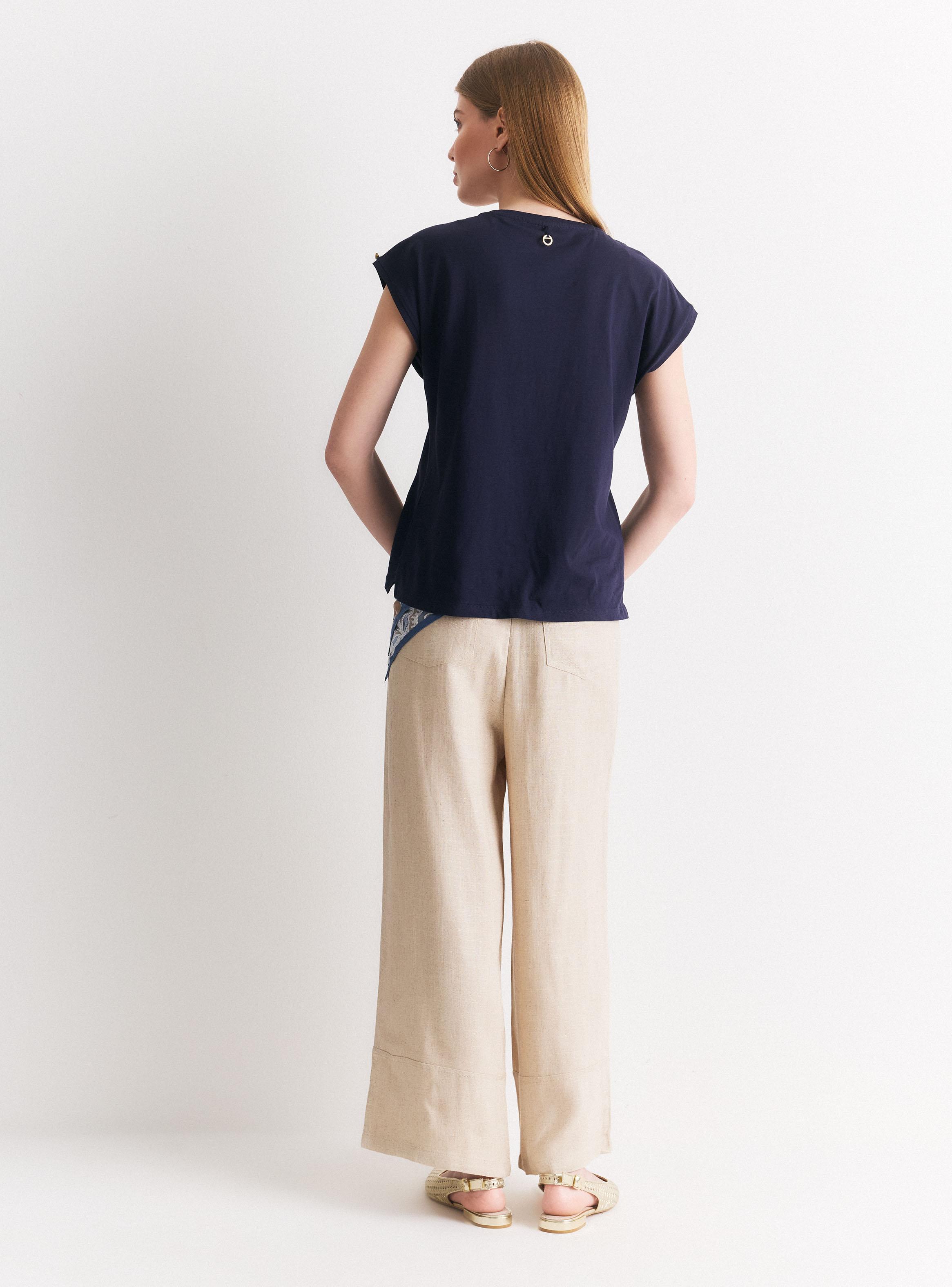 Pantalón Palazzo con Lino y Pañuelo Decorativo-5