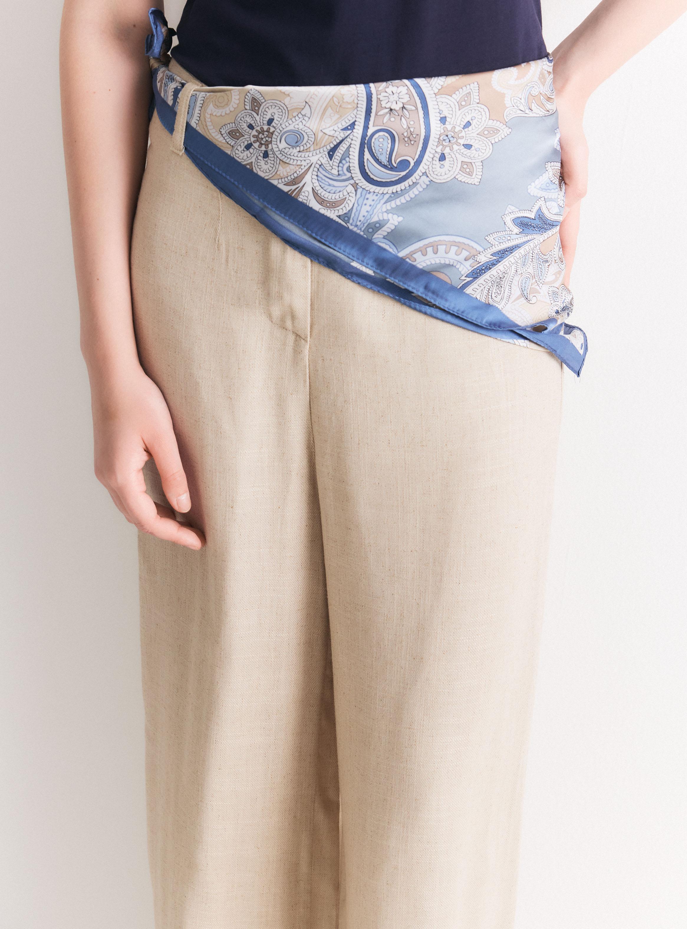 Pantalón Palazzo con Lino y Pañuelo Decorativo-2