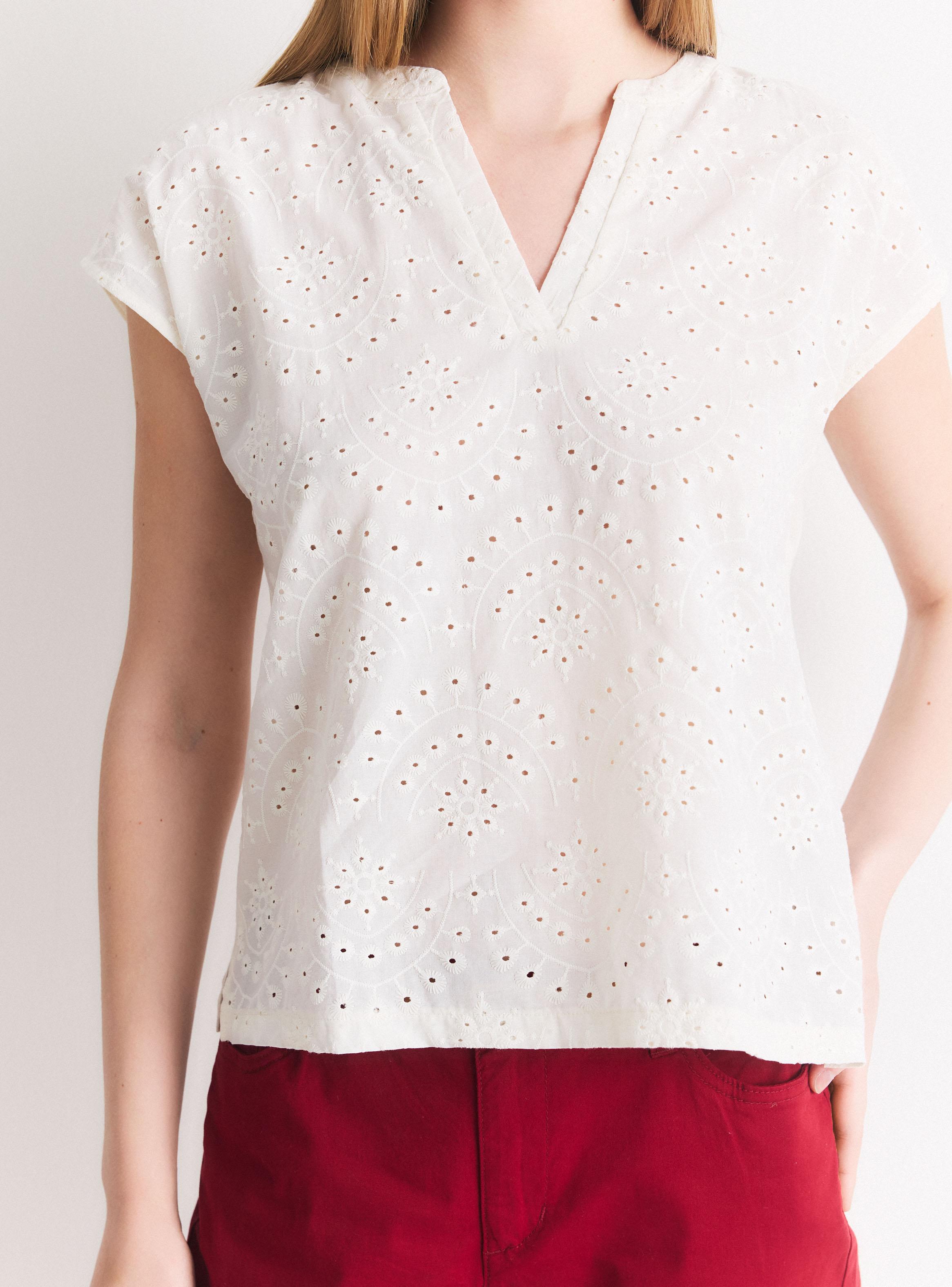 Polera Mezcla de Telas Manga Corta Cuello V-3