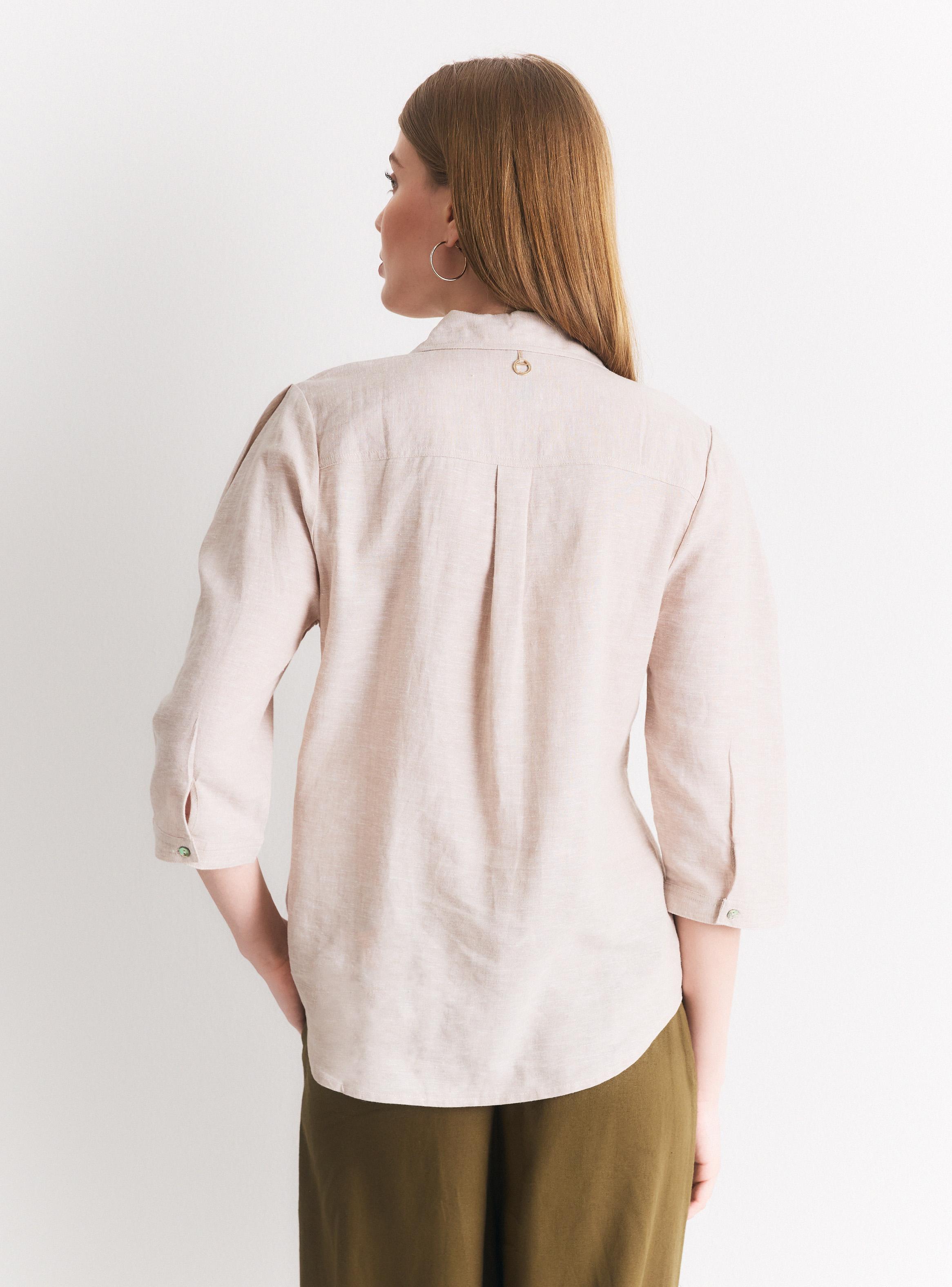Blusa con Lino Cuello Camisero Botones Frontales-1