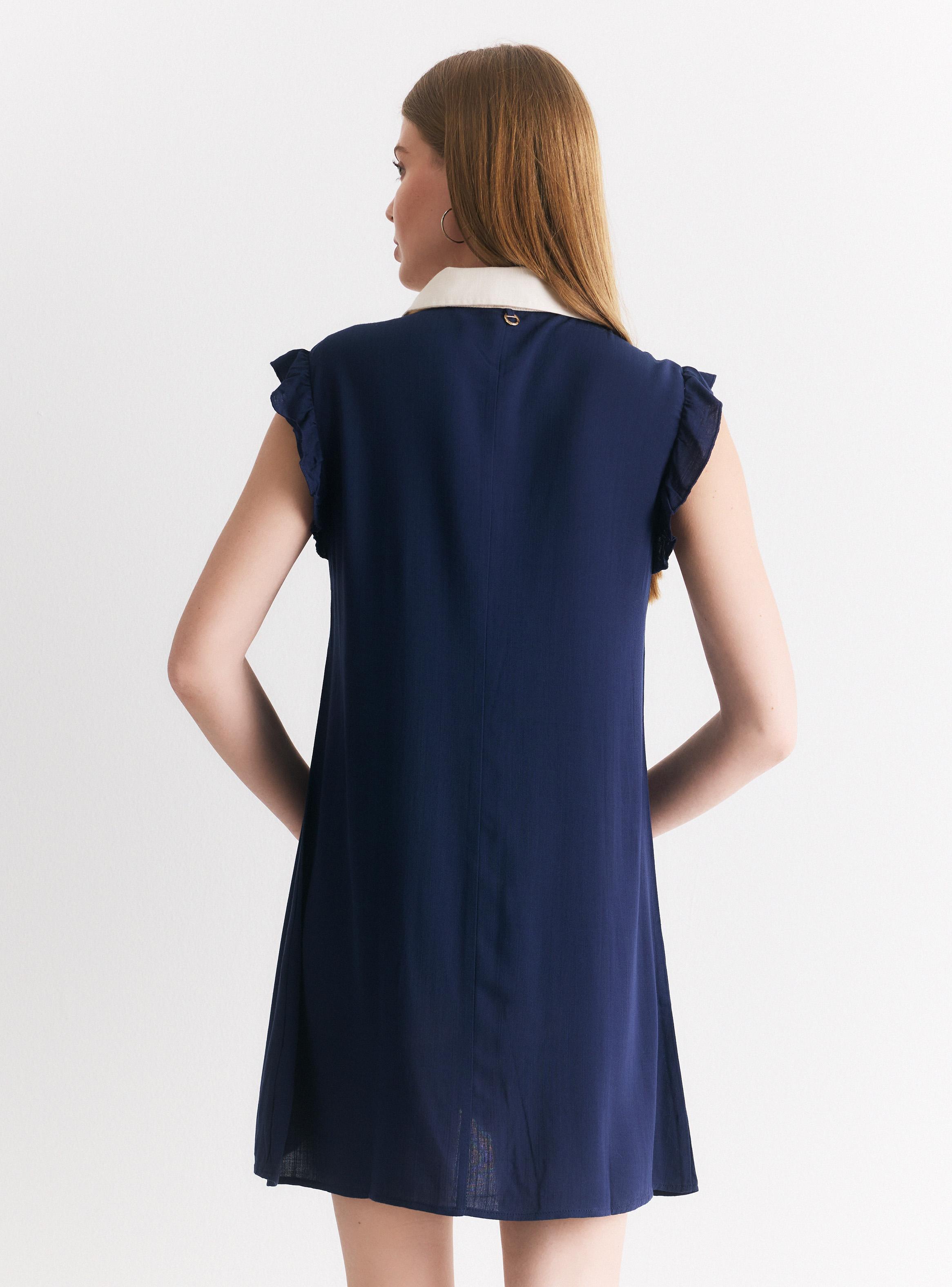 Vestido Manga Volado Cuello Camisero Contrastado-1