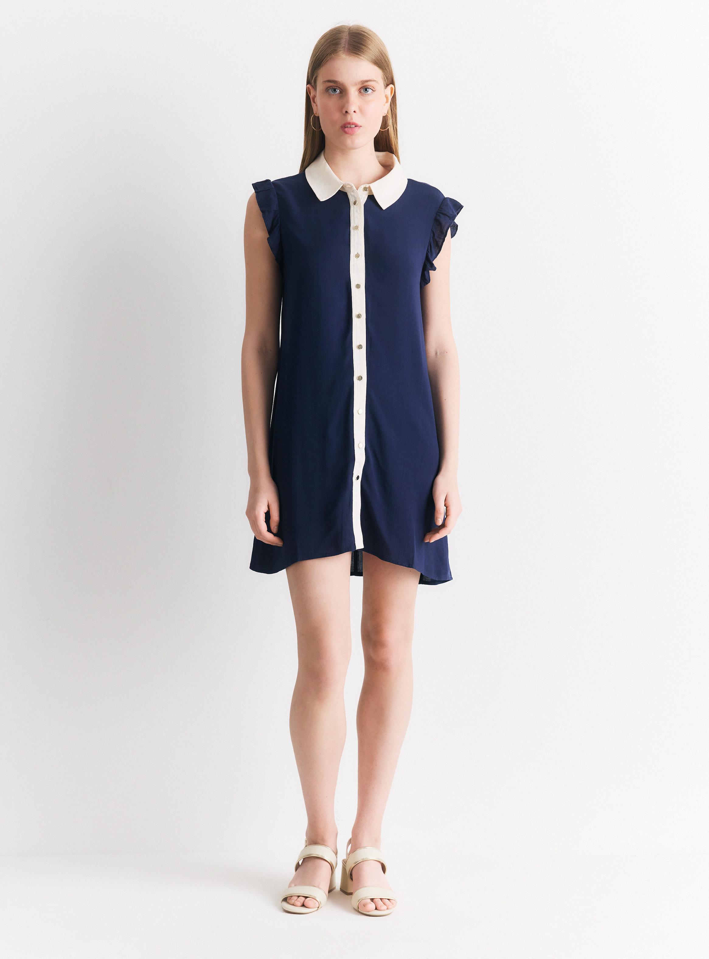 Vestido Manga Volado Cuello Camisero Contrastado-4