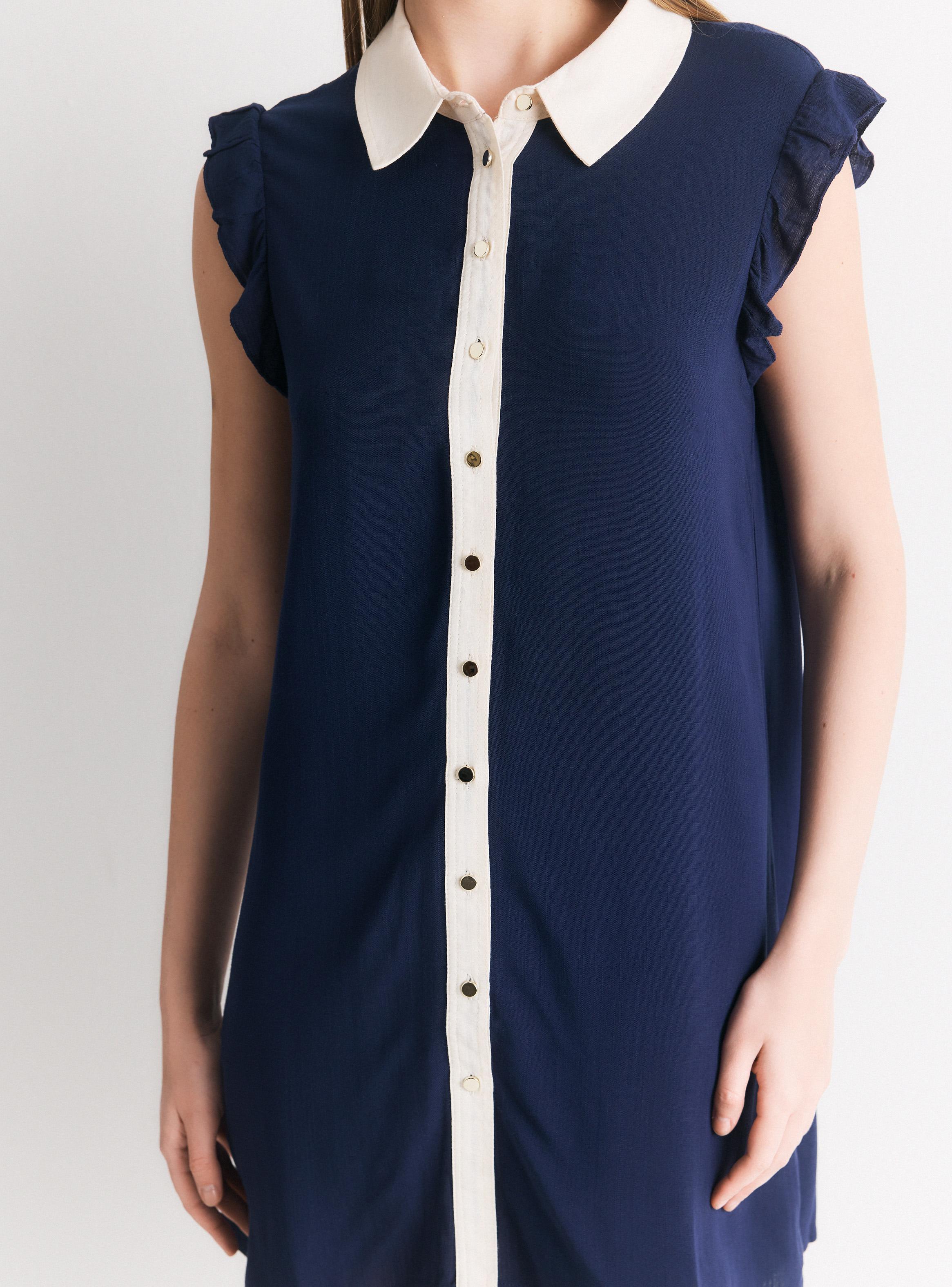 Vestido Manga Volado Cuello Camisero Contrastado-3