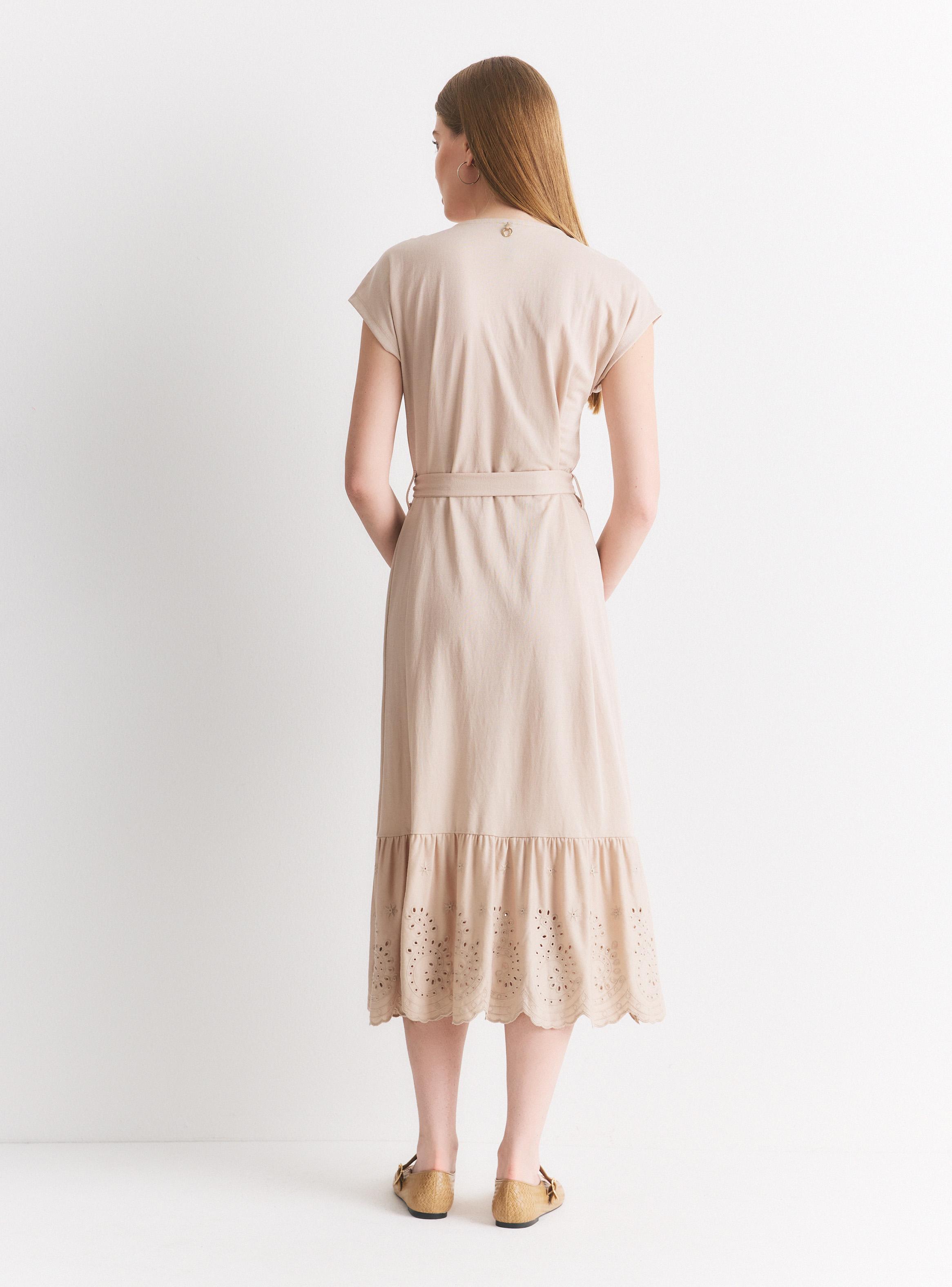 Vestido Midi Manga Corta Cuello V con Botones y Lazo-5