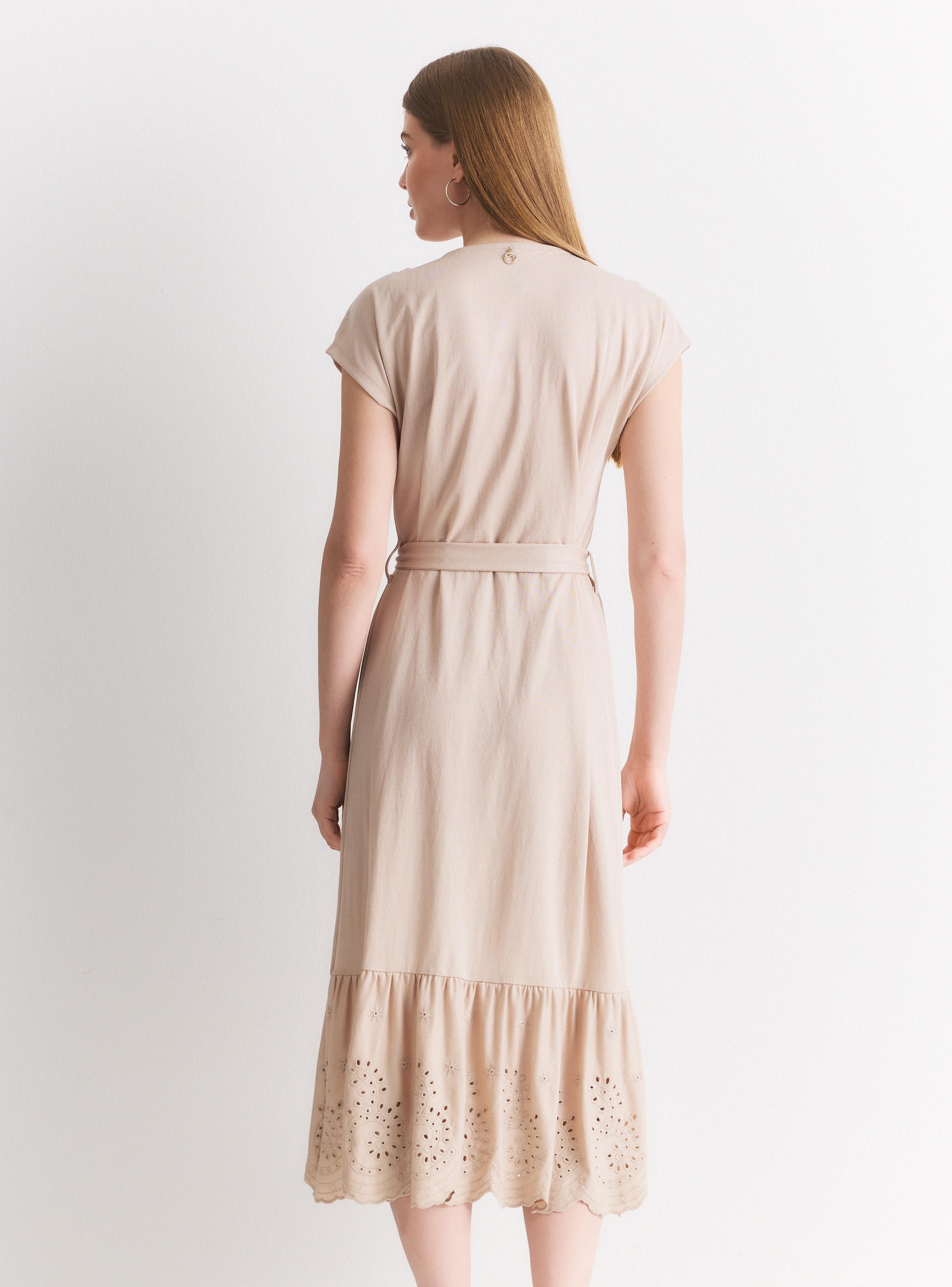 Vestido Midi Manga Corta Cuello V con Botones y Lazo-1