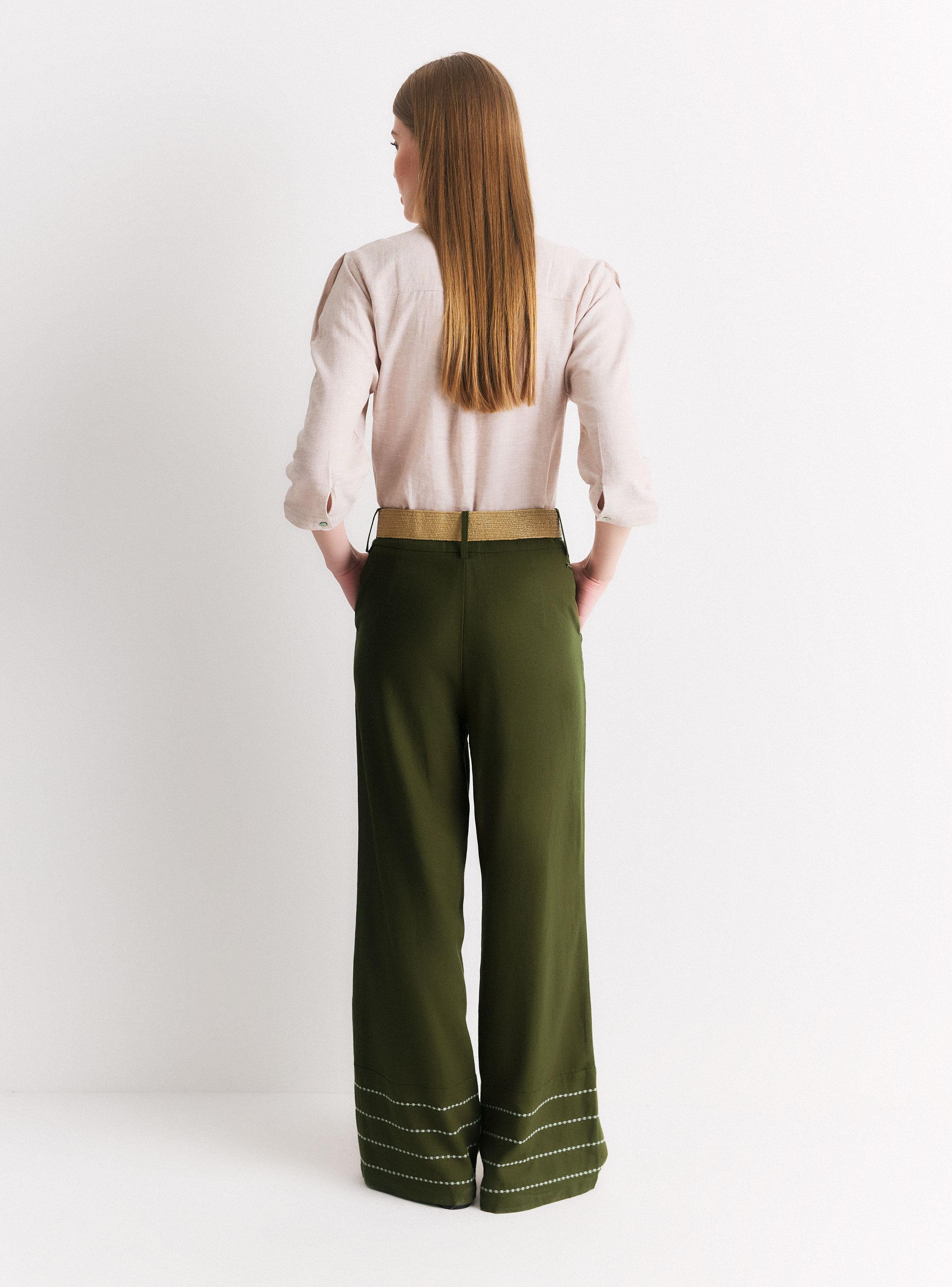 Pantalón Wide Leg con Cinturón Elasticado y Bordados Ruedo-5