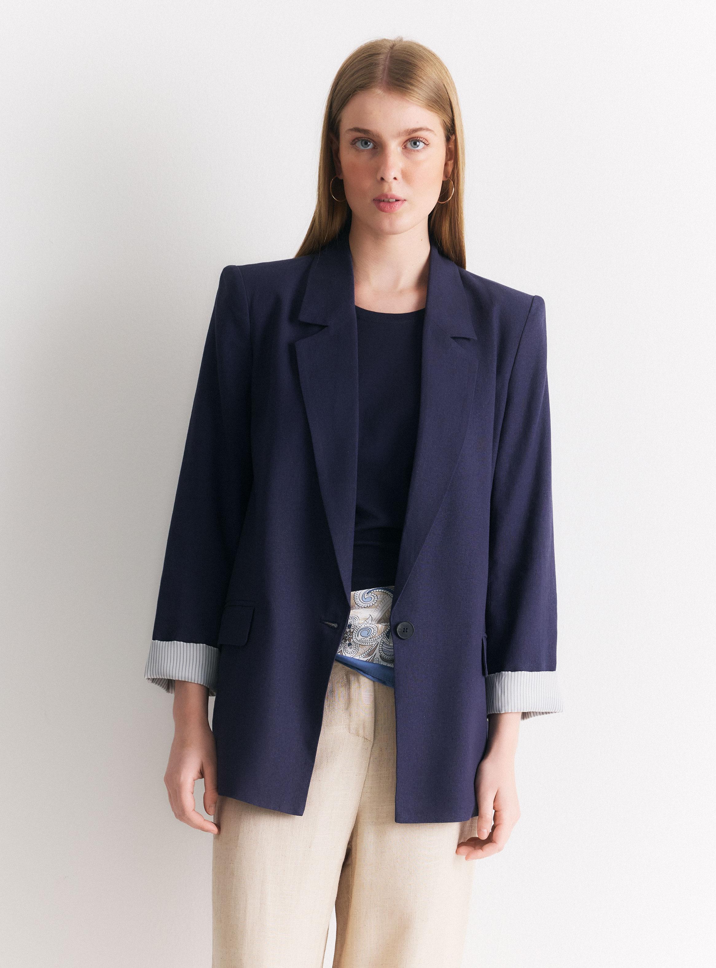 Blazer con Lino Regular Fit Forro Estampado-0
