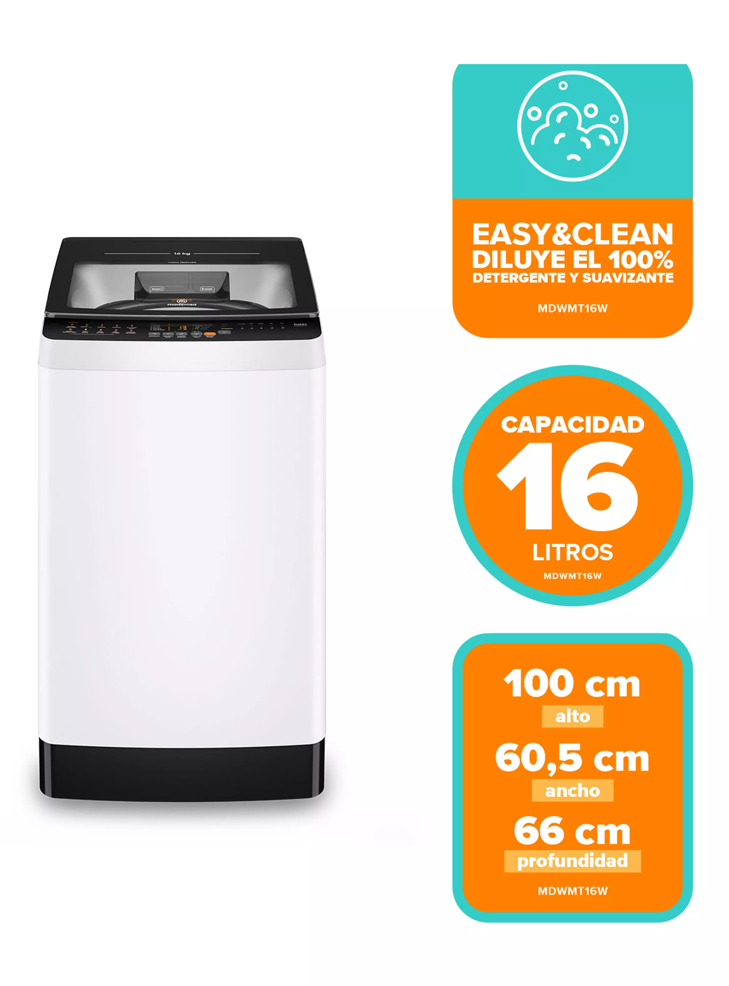 Lavadora Carga Superior 16 Kg MDWMT16W-1