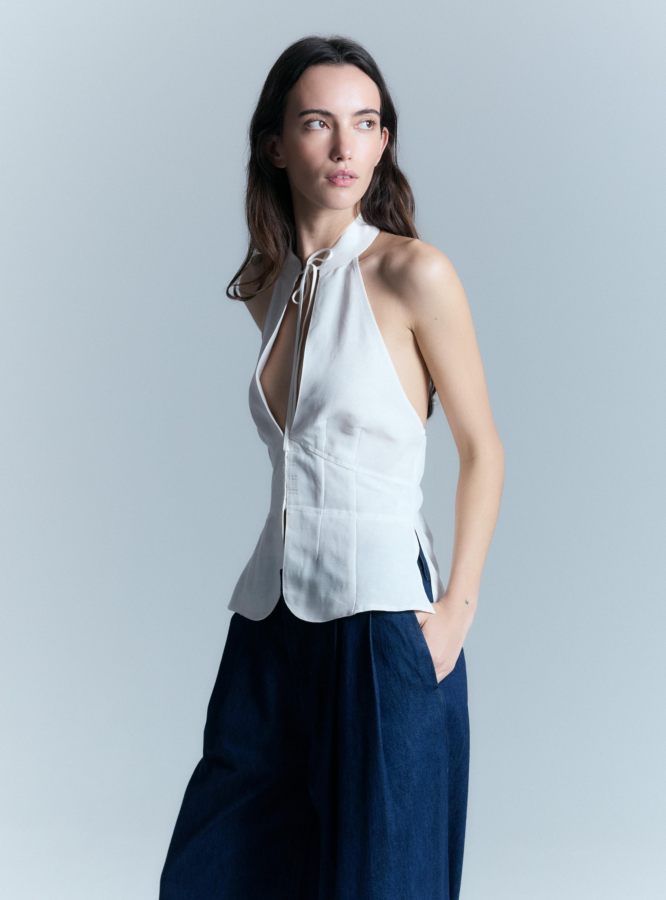 Blusa Lino Halter Entallado Colaboración Alaniz x Alos-0